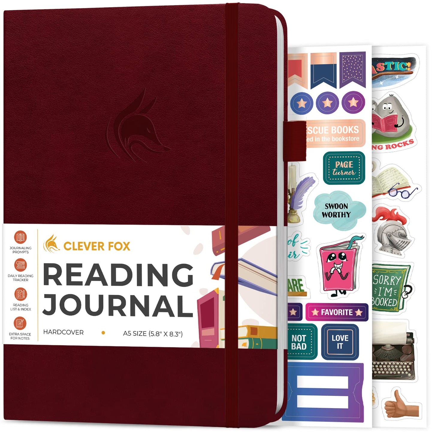 Journal de lecture en similicuir avec autocollants - Plusieurs coloris