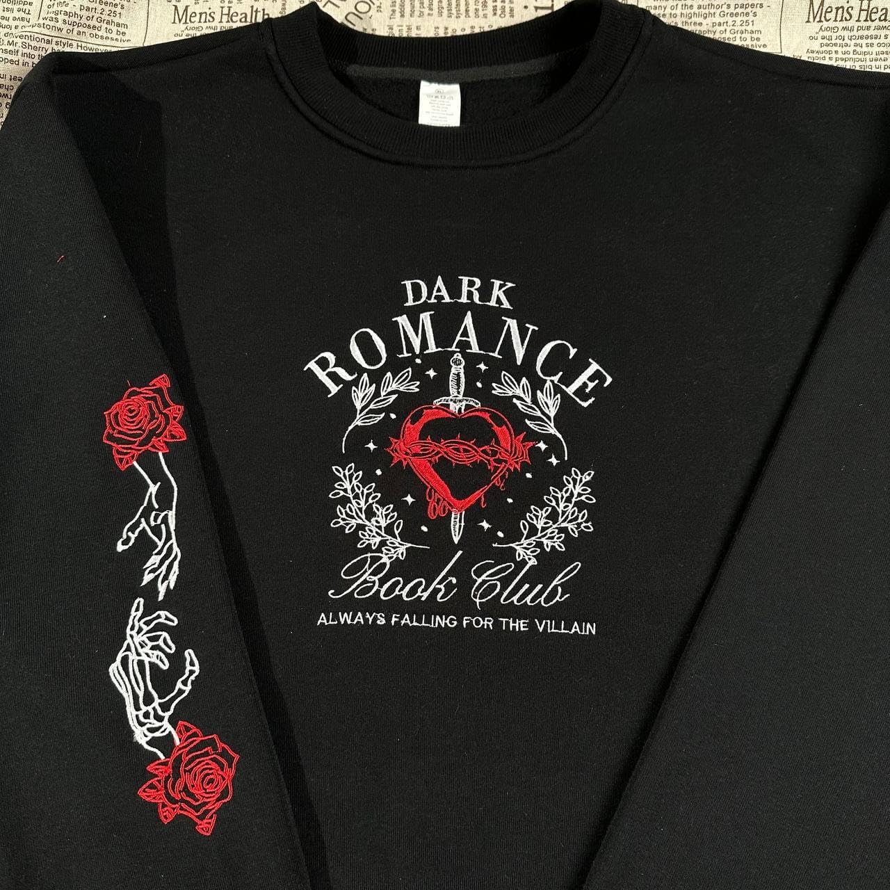Sweat-shirt et sweat à capuche brodés "Dark Romance Book Club", T-shirt "Villian Dark Romance Book", Pull multicolore "Bookish"