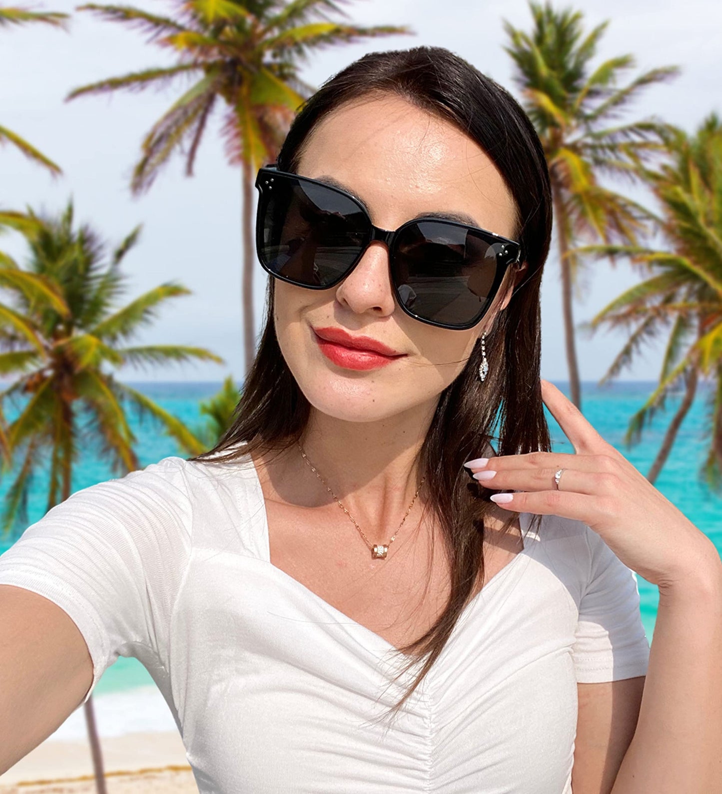 FEISEDY Lunettes de soleil polarisées carrées surdimensionnées rétro pour femmes et hommes, style minimaliste B2600