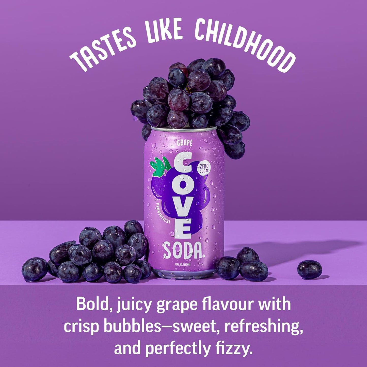 Cove Probiotic Soda, Zero Sugar Better-For-You Alternative - Refreshing, Delicious Probiotic Drink, No Artificial Colours & Caffeine Free - Raspberry, 12 Pack