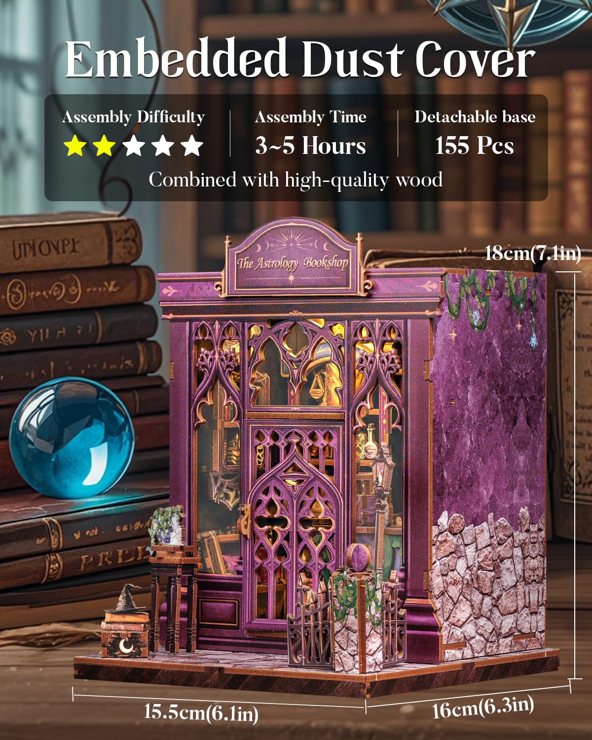 Cutefun Book Nook Kit, DIY Miniature House Kit for Adults, 3D Wooden Puzzle Mini House Building Kit with LED, Dollhouse Kit Bookshelf Insert Decor Creative Gifts for Teens (The Astrology Bookshop)
