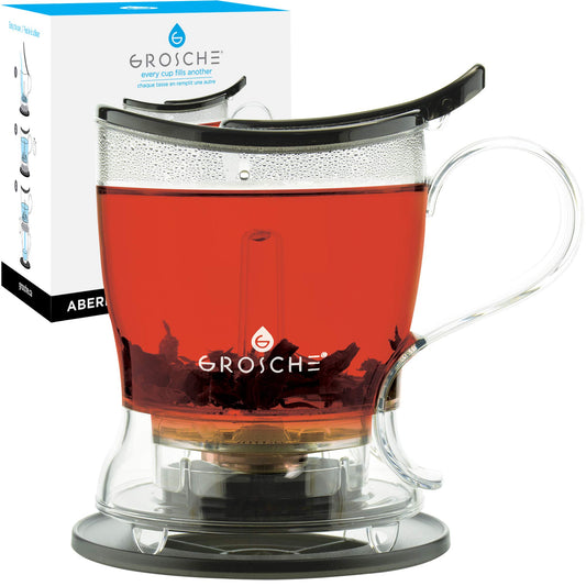GROSCHE Aberdeen Tea Infuser Teapot & Smart Tea Maker - BPA-Free, Drip-Free Design | Coaster | Easy Brew | Easy Clean Steeper - Ideal Herbal Tea Gift & Holiday Gifts for Tea Lovers, (17.7 oz - 525 ml)
