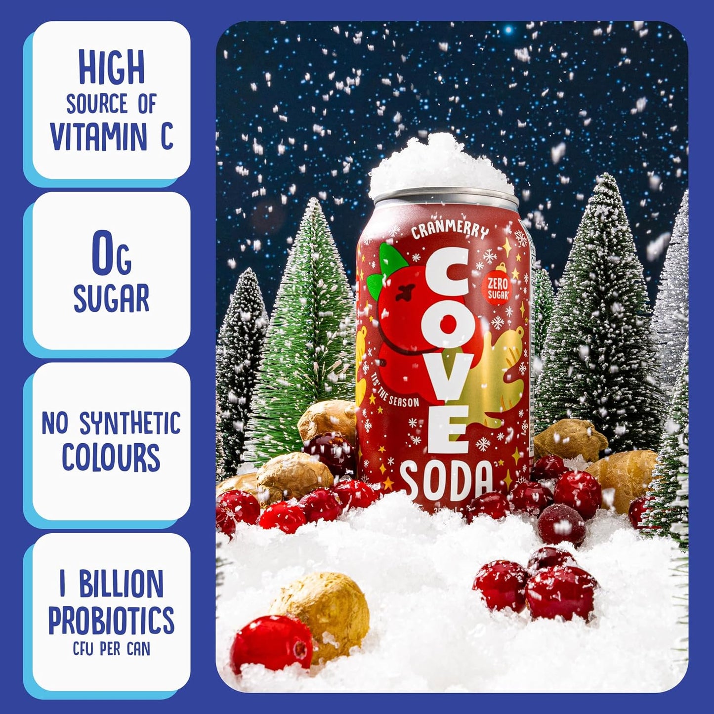 Cove Probiotic Soda, Zero Sugar Better-For-You Alternative - Refreshing, Delicious Probiotic Drink, No Artificial Colours & Caffeine Free - Raspberry, 12 Pack