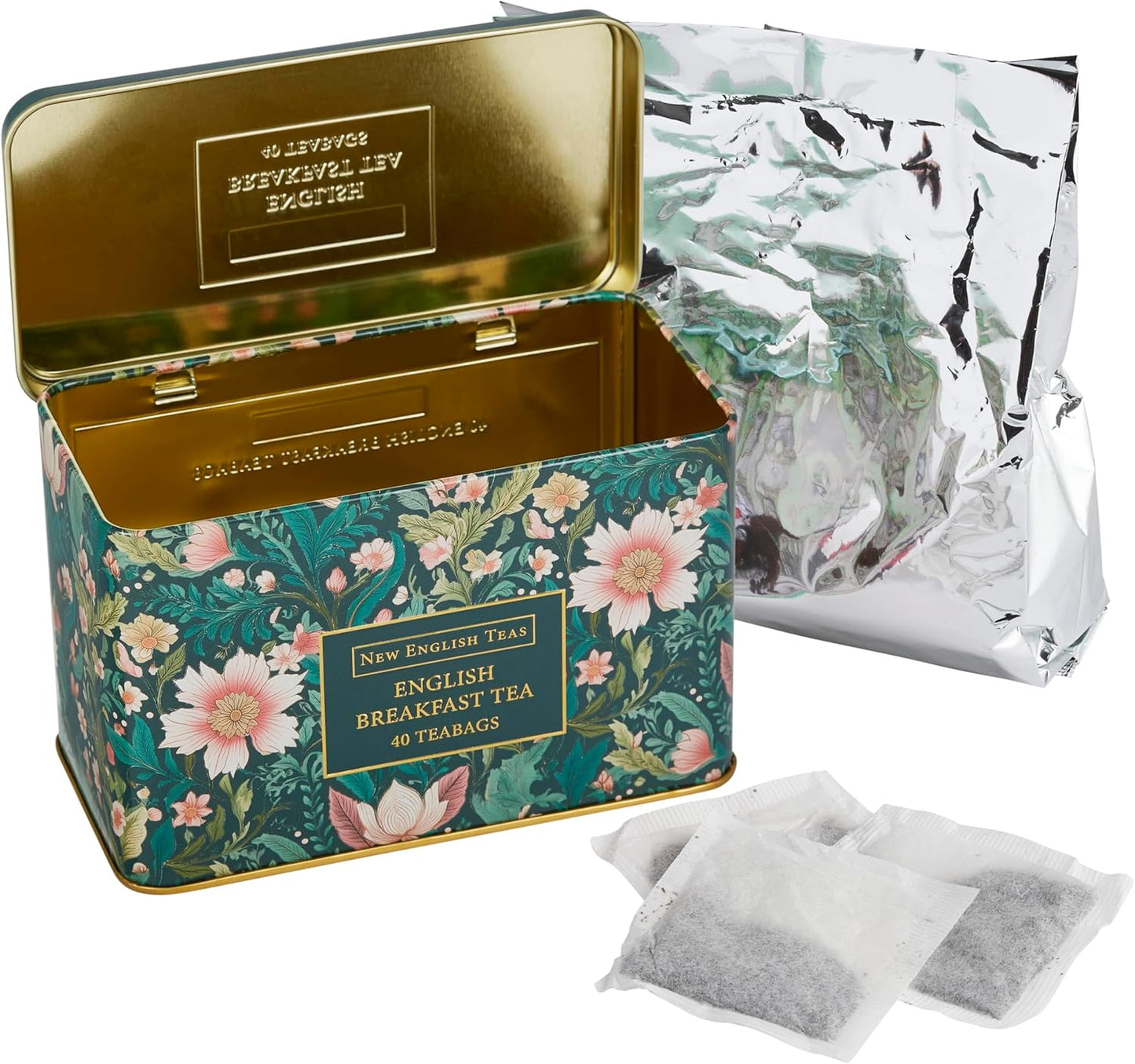 Boîte à thé New English Teas "Jardin Victorien" avec 40 sachets de thé English Breakfast, inspirée des styles de broderie et de textile