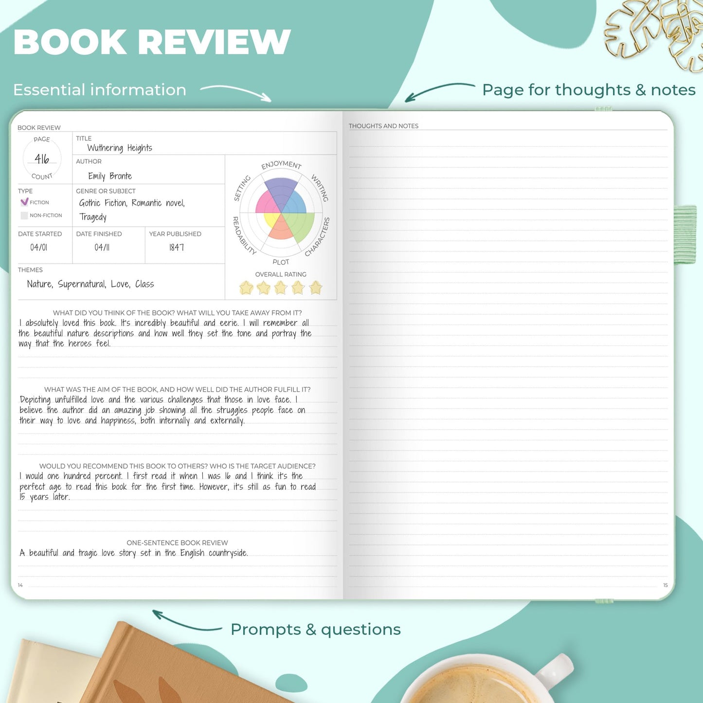 Journal de lecture en similicuir avec autocollants - Plusieurs coloris