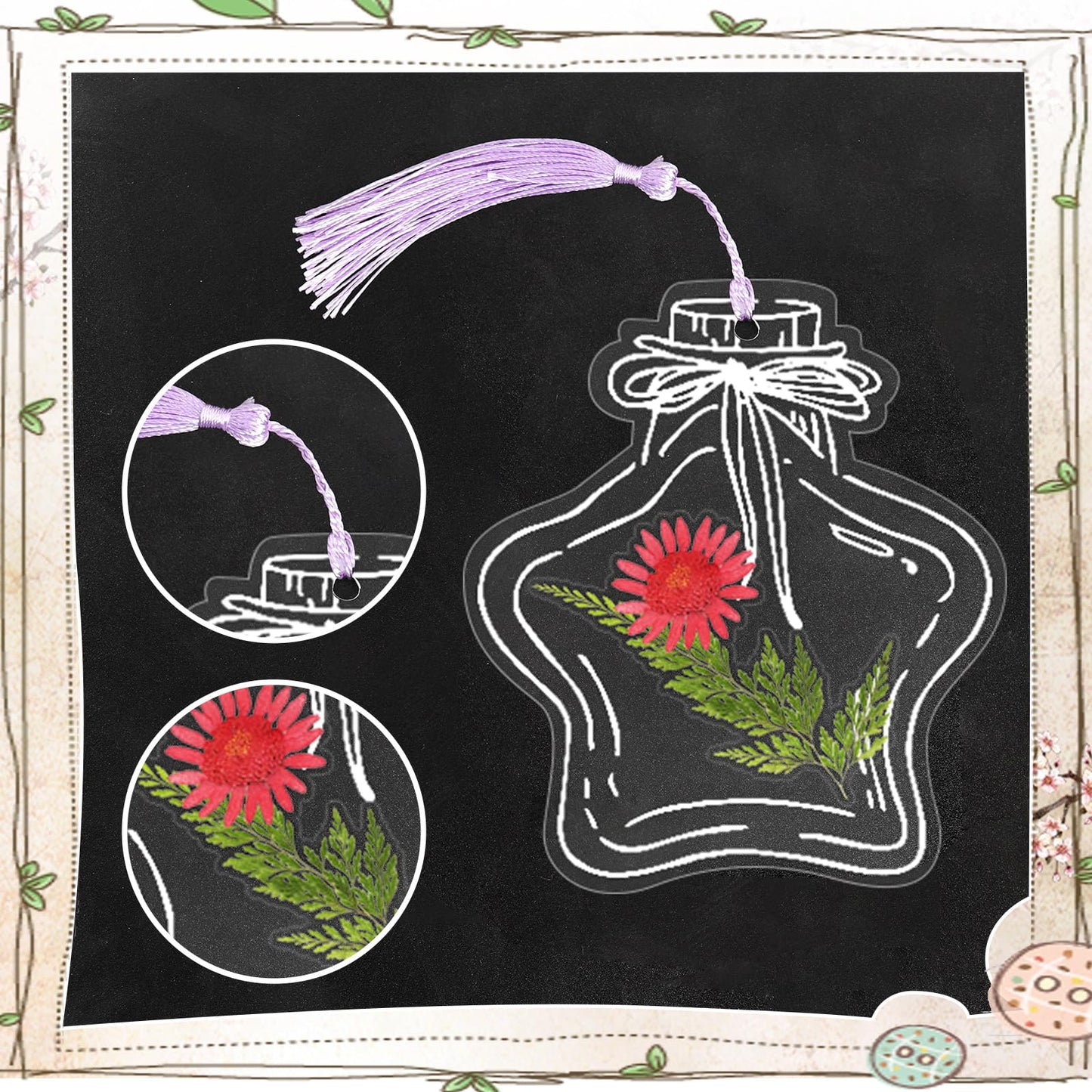 103PCS Bookmark Making Kit, Kaluofan DIY Bookmark Transparent Dried Flower Bookmarks Kit with Abundant Bottle Bookmarks Dried Flowers Tassels and Tweezer