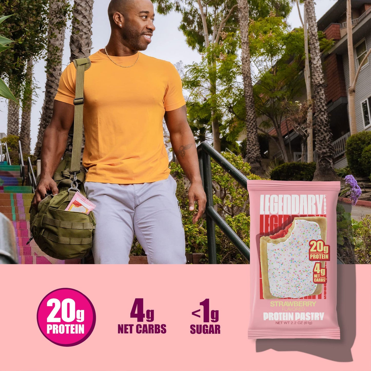 Legendary Foods 20 gr Protein Pastry | Low Carb Tasty Protein Bar Alternative | Keto Friendly | No Sugar Added | High Protein Snacks | On-The-Go Breakfast | Gluten Free Keto Food - Strawberry (10-Pack)