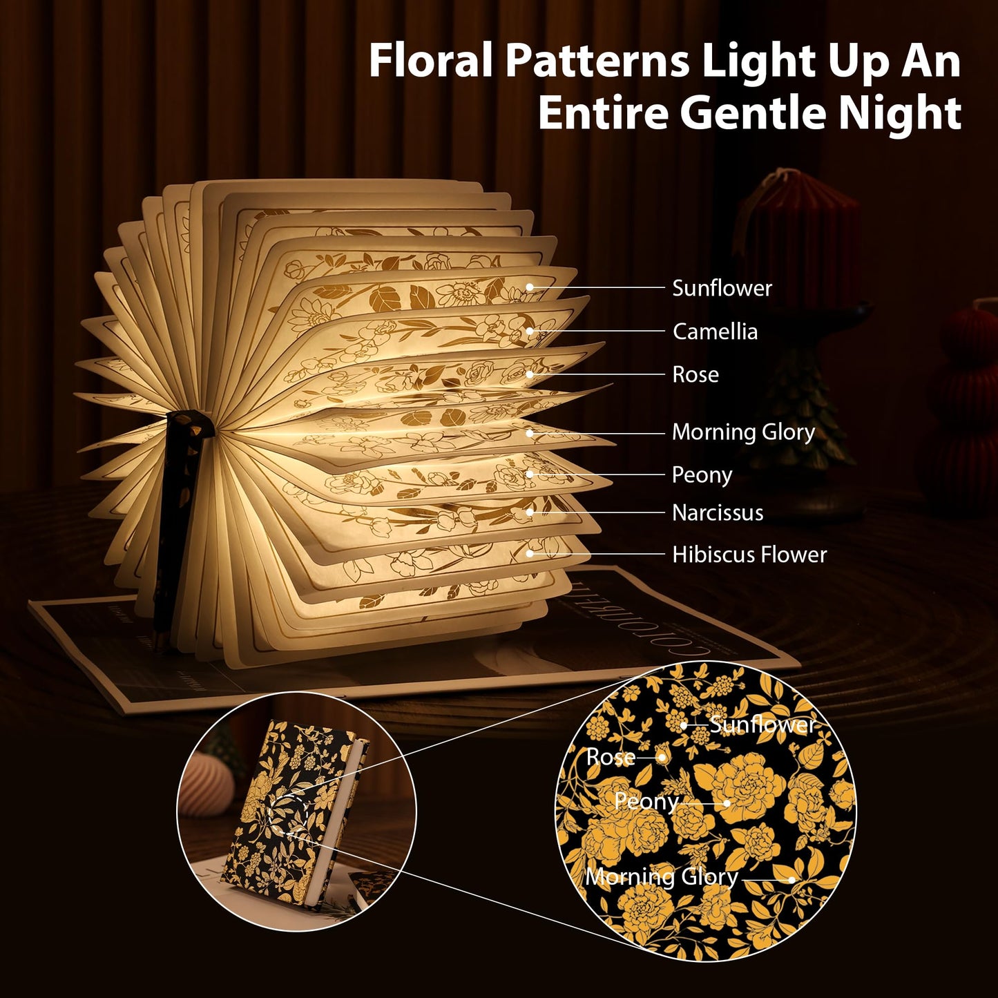 Floral Print Book Light