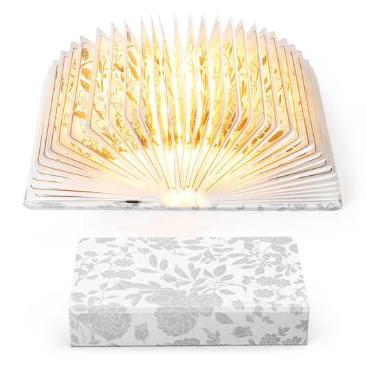 Floral Print Book Light,3-Color Book Lamp Book Lovers Gifts | 1200mAh Portable Foldable Paper Desk Lamp | Night Reading Bookshelf Lamp, Gifts for Women Birthday Ambient Lighting(Black Gold)