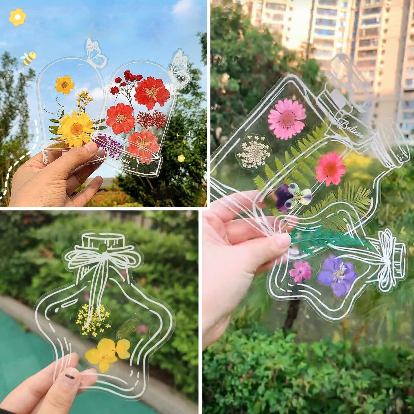 103PCS Bookmark Making Kit, Kaluofan DIY Bookmark Transparent Dried Flower Bookmarks Kit with Abundant Bottle Bookmarks Dried Flowers Tassels and Tweezer