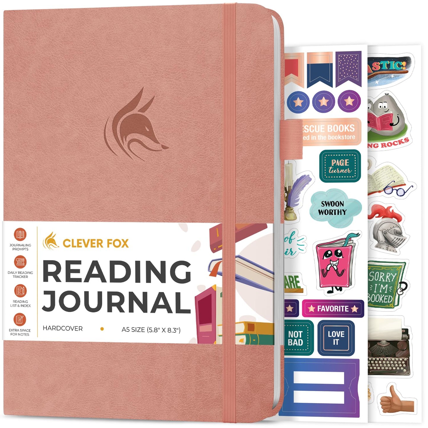 Journal de lecture en similicuir avec autocollants - Plusieurs coloris