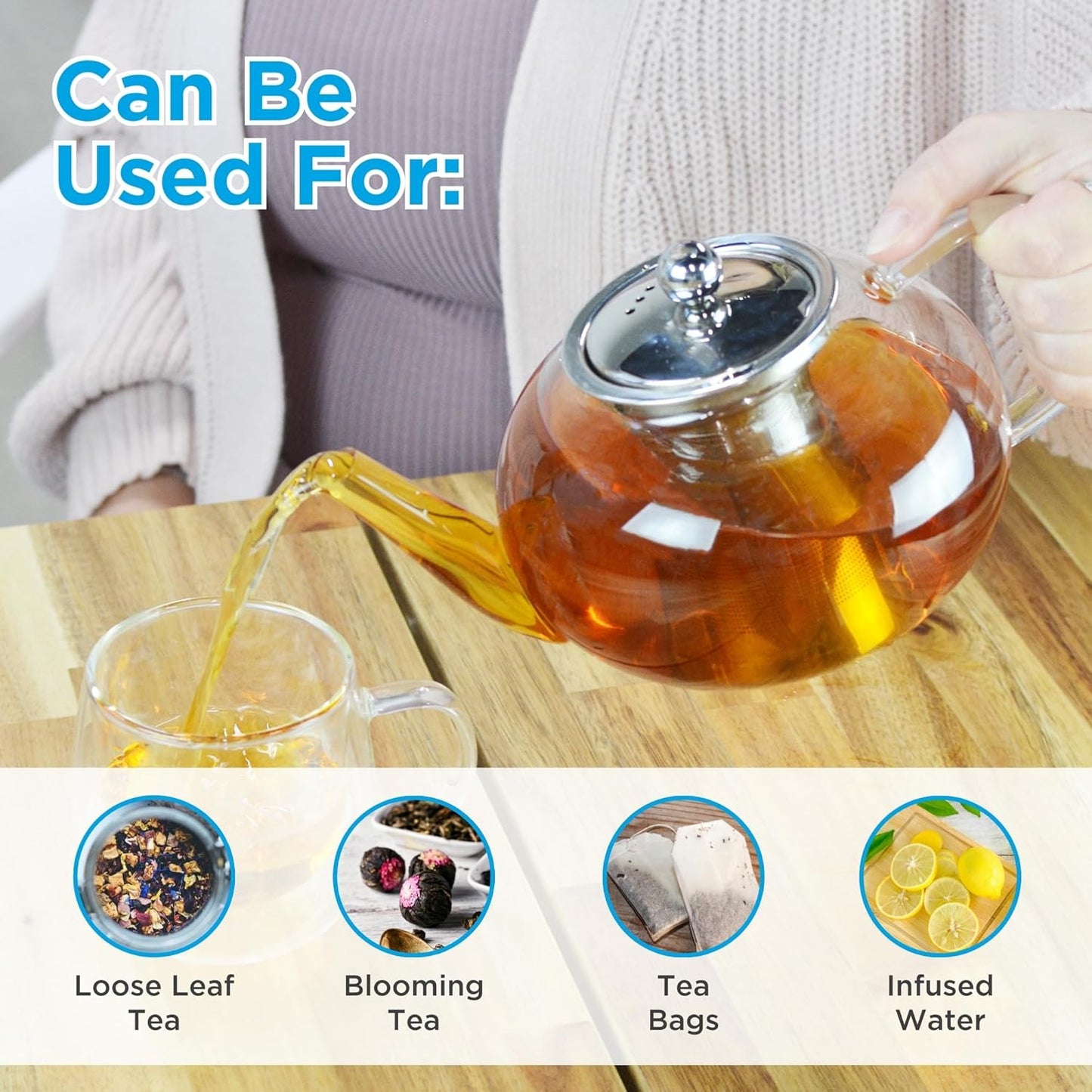 Théière en verre borosilicaté Joliette avec infuseur en acier inoxydable par GROSCHE