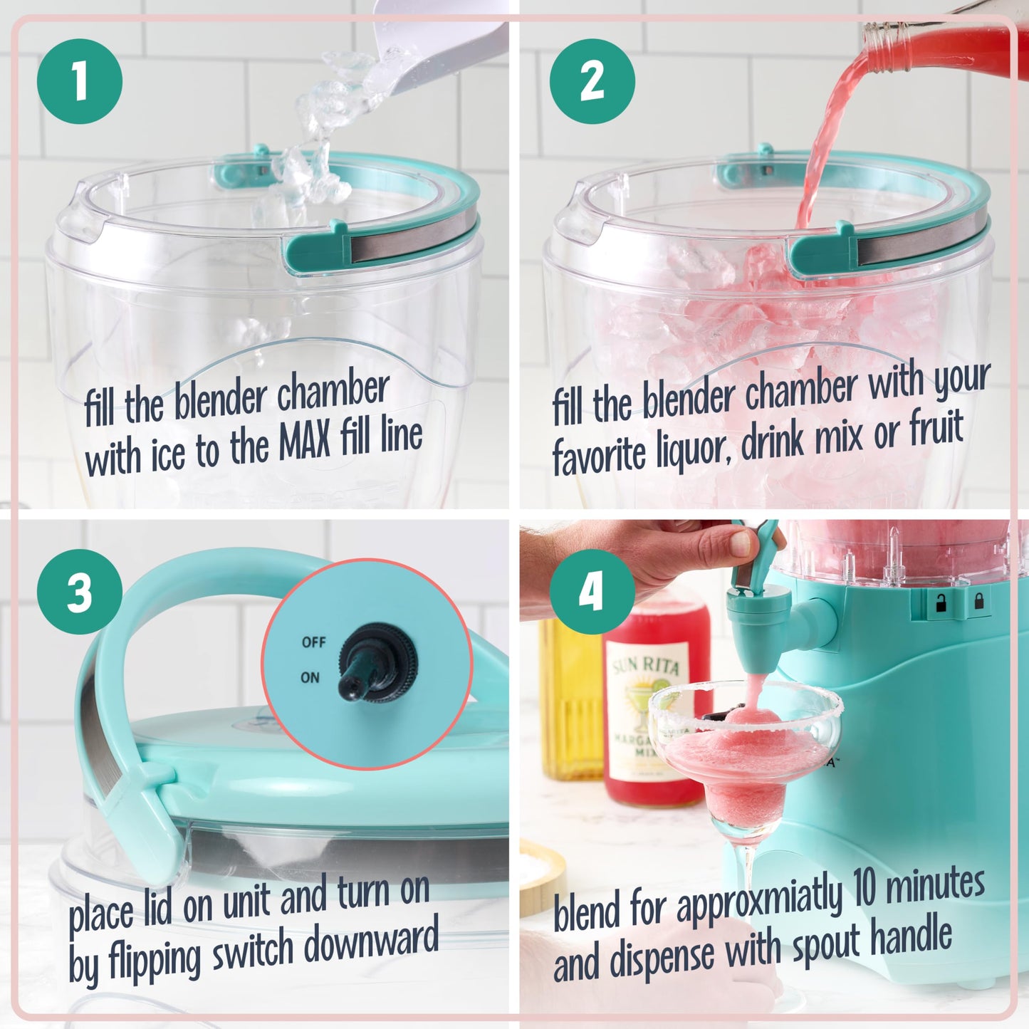 Nostalgia Margarita Maker et machine à granités 128 oz, Prépare un gallon de boissons glacées, Bec verseur en acier inoxydable et poignée de transport, Texture crémeuse, Double isolation, Facile à nettoyer, 1 gallon, Aqua
