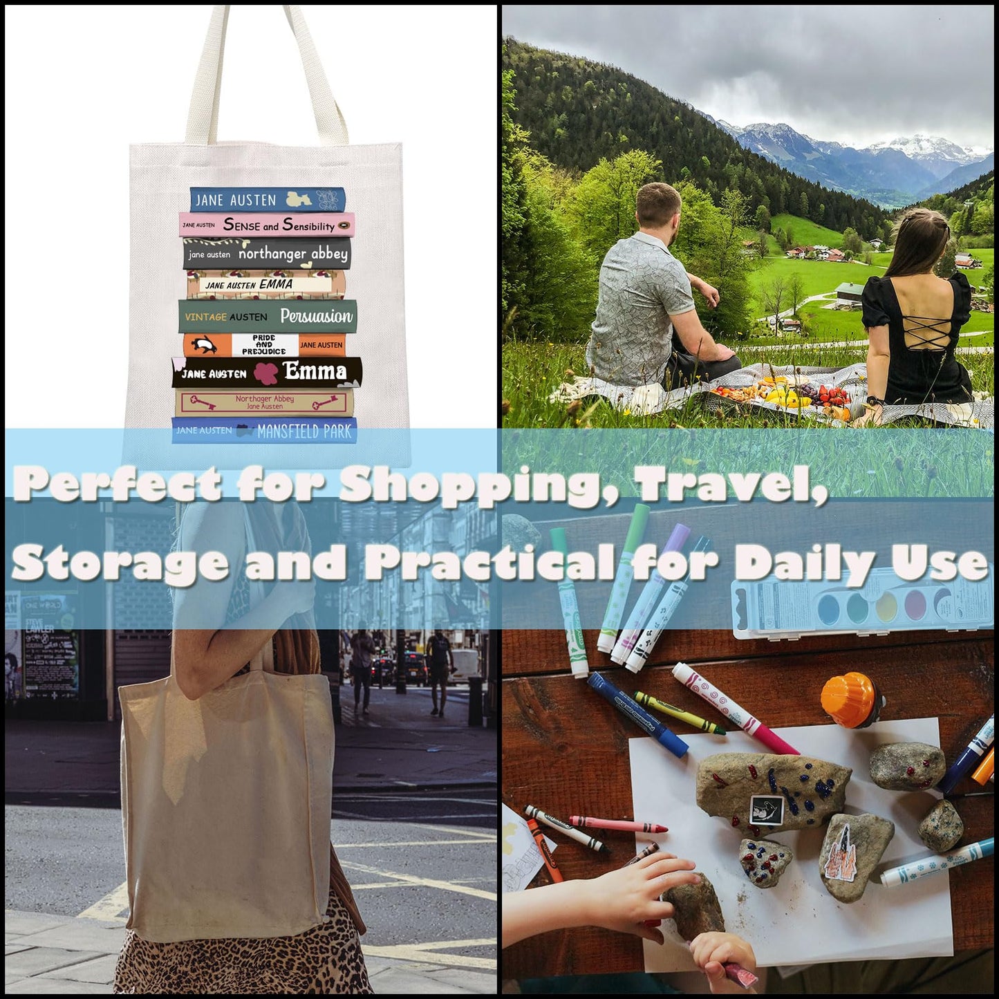 Classic Literature Gift Austen Book Club Gift Bookish Canvas Tote Bag for Book Lovers