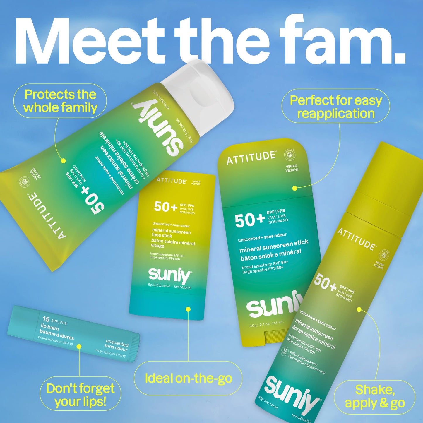 Bâtons de crème solaire minérale végétalienne FPS 50 – 3 parfums – Fabriqués au Québec