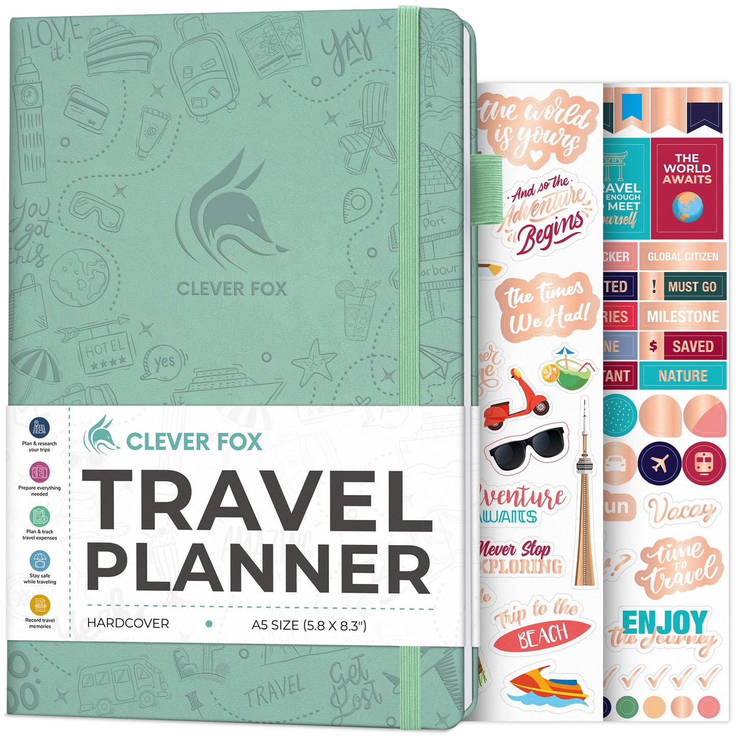 Carnet de Voyage Clever Fox – Carnet de Voyage avec Planificateur de Budget, Liste de Colisage, Suivi des Dépenses et Journal de Bord – Organisateur d'Itinéraire de Voyage pour Femmes, Hommes et Couples – Couverture Rigide