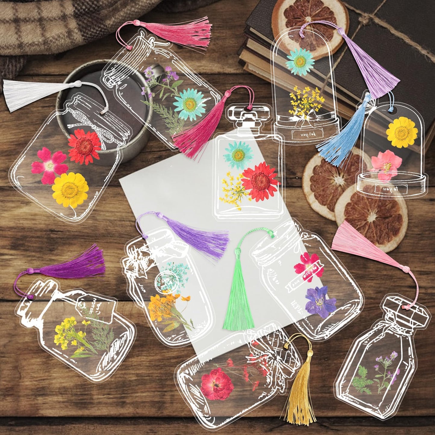 103PCS Bookmark Making Kit, Kaluofan DIY Bookmark Transparent Dried Flower Bookmarks Kit with Abundant Bottle Bookmarks Dried Flowers Tassels and Tweezer