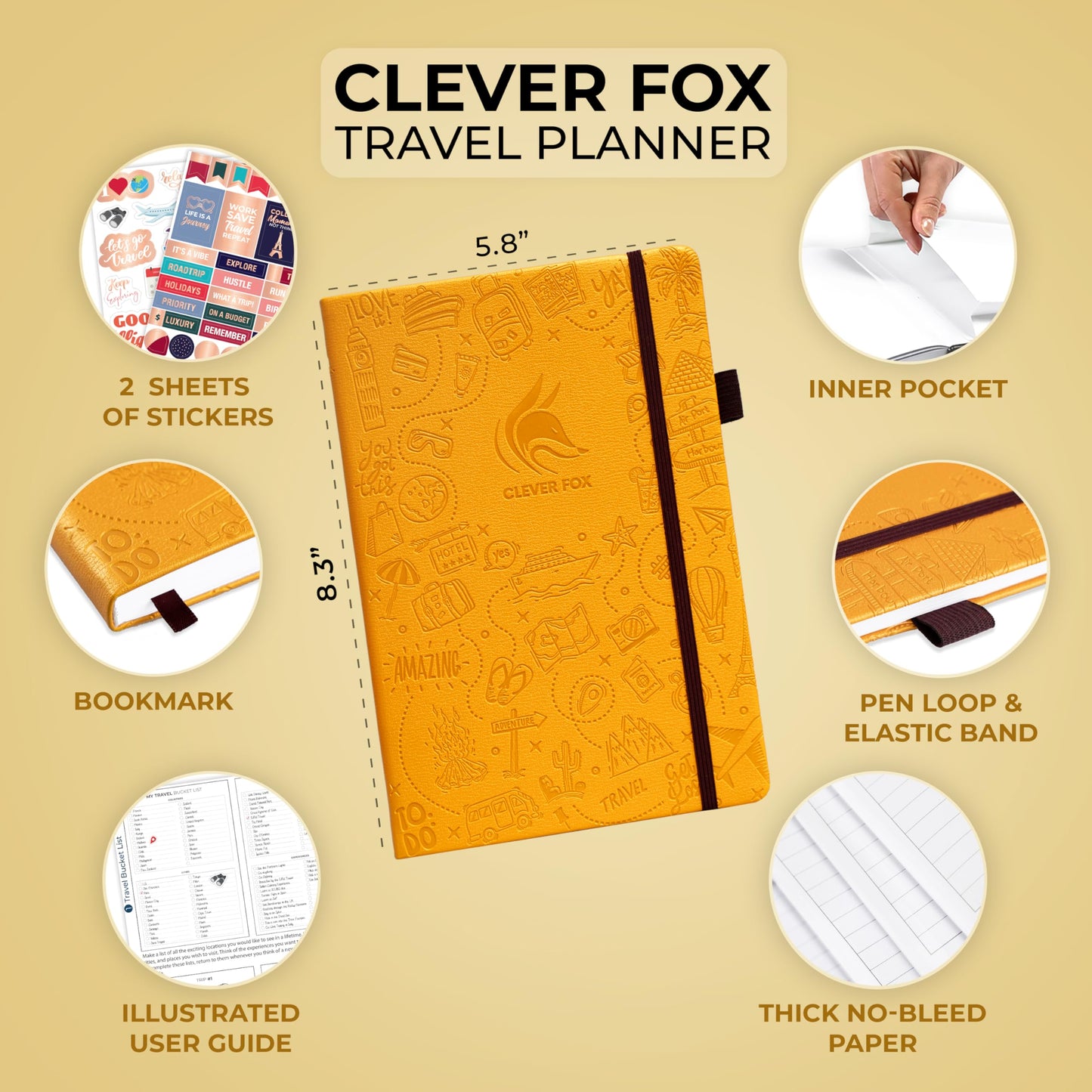 Carnet de Voyage Clever Fox – Carnet de Voyage avec Planificateur de Budget, Liste de Colisage, Suivi des Dépenses et Journal de Bord – Organisateur d'Itinéraire de Voyage pour Femmes, Hommes et Couples – Couverture Rigide