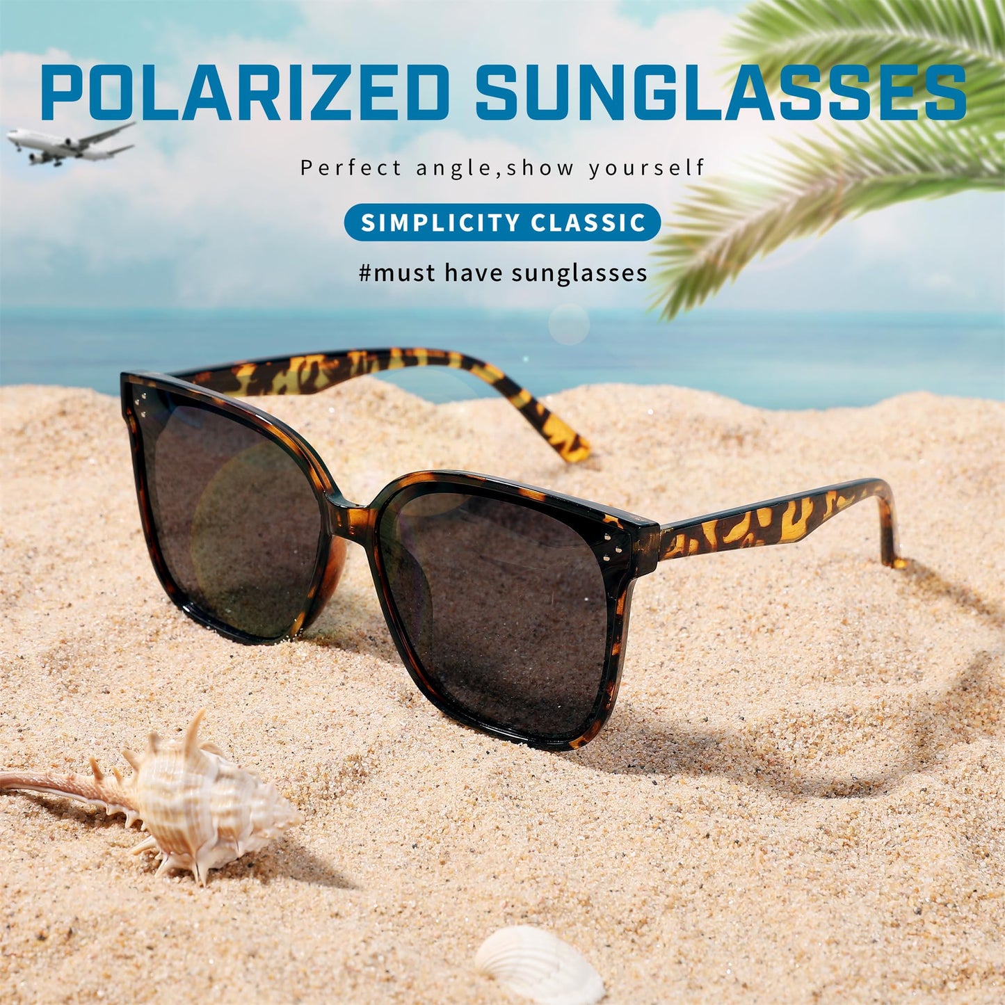 FEISEDY Lunettes de soleil polarisées carrées surdimensionnées rétro pour femmes et hommes, style minimaliste B2600