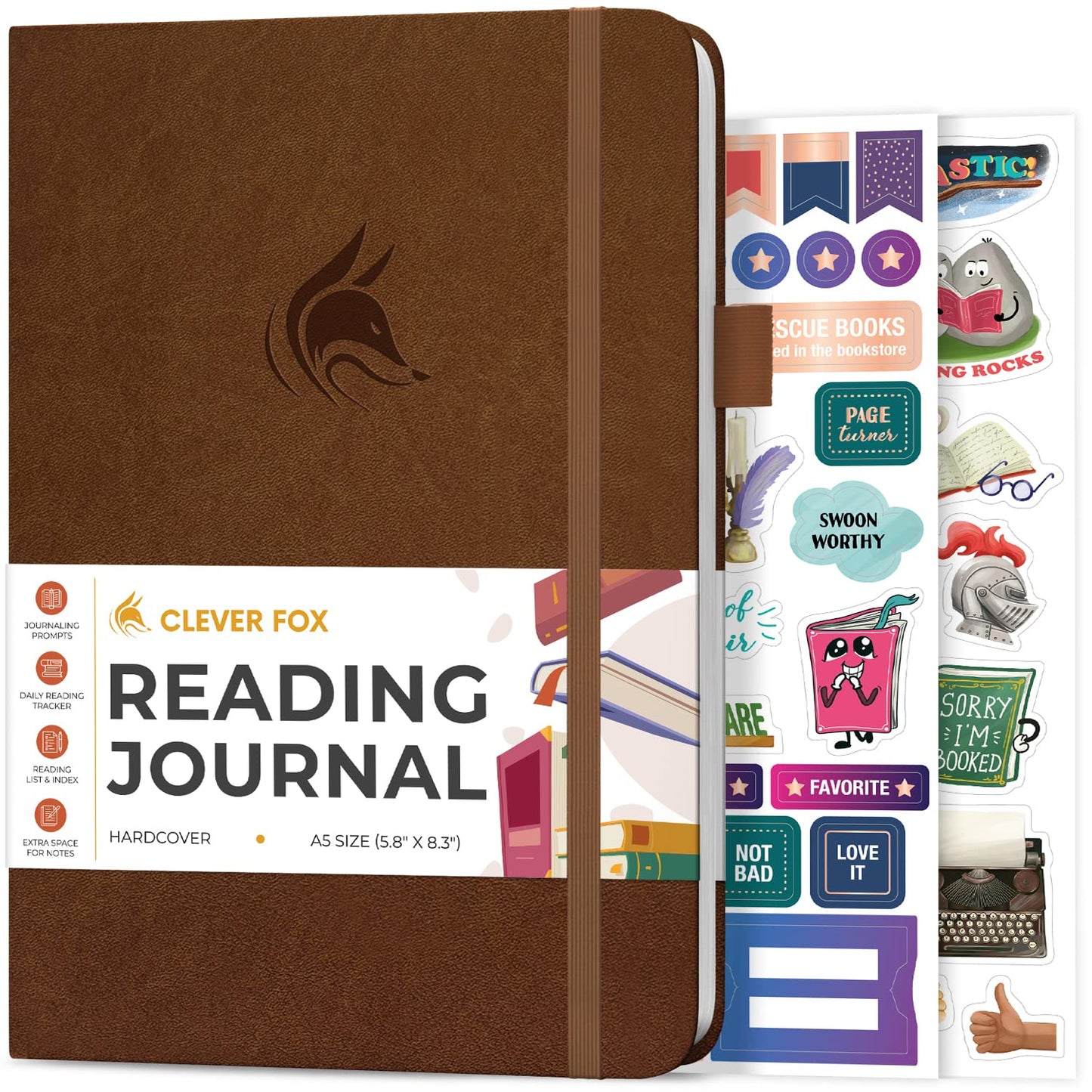 Journal de lecture en similicuir avec autocollants - Plusieurs coloris