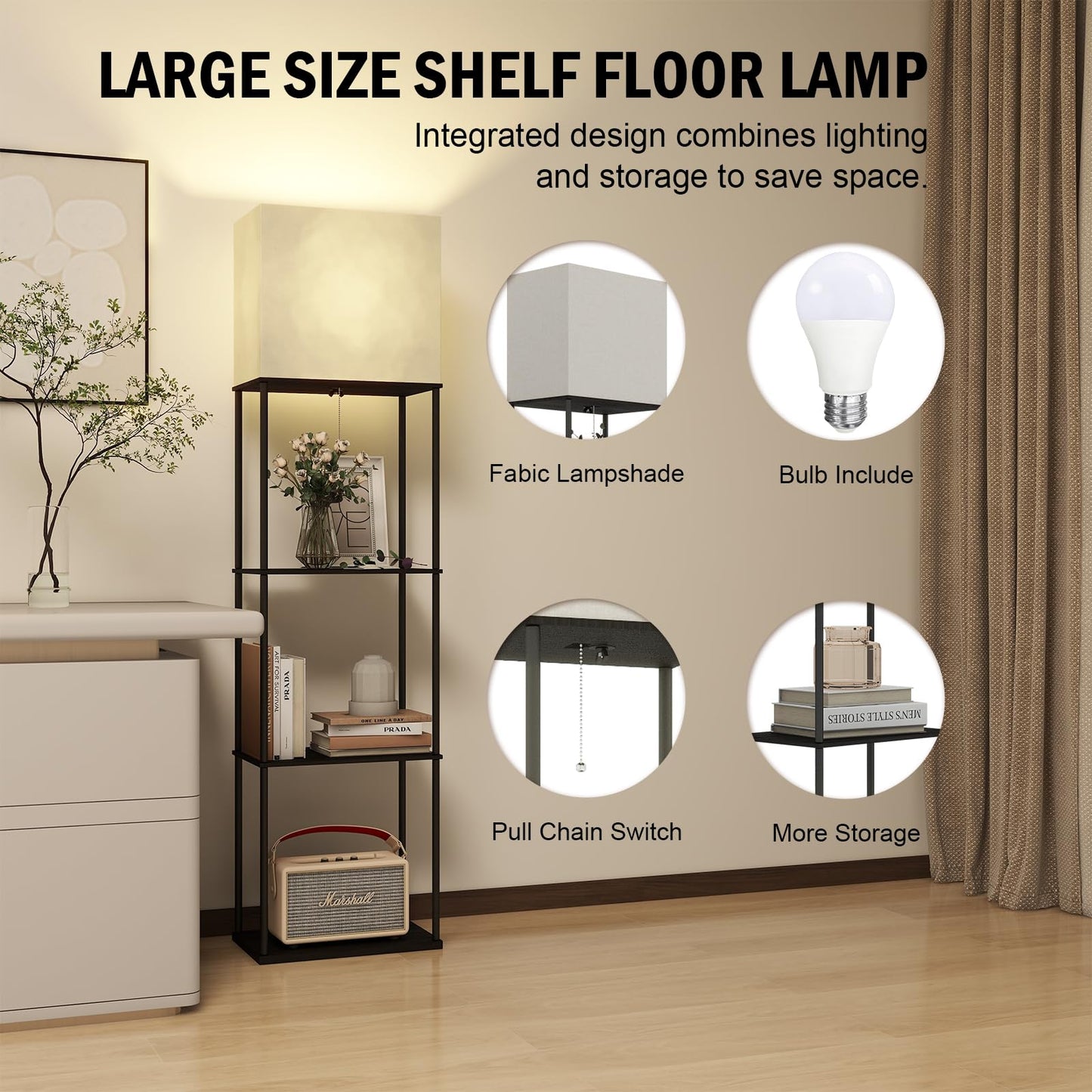 App-Controlled Smart Lightbulb Bookshelf Floor Lamp