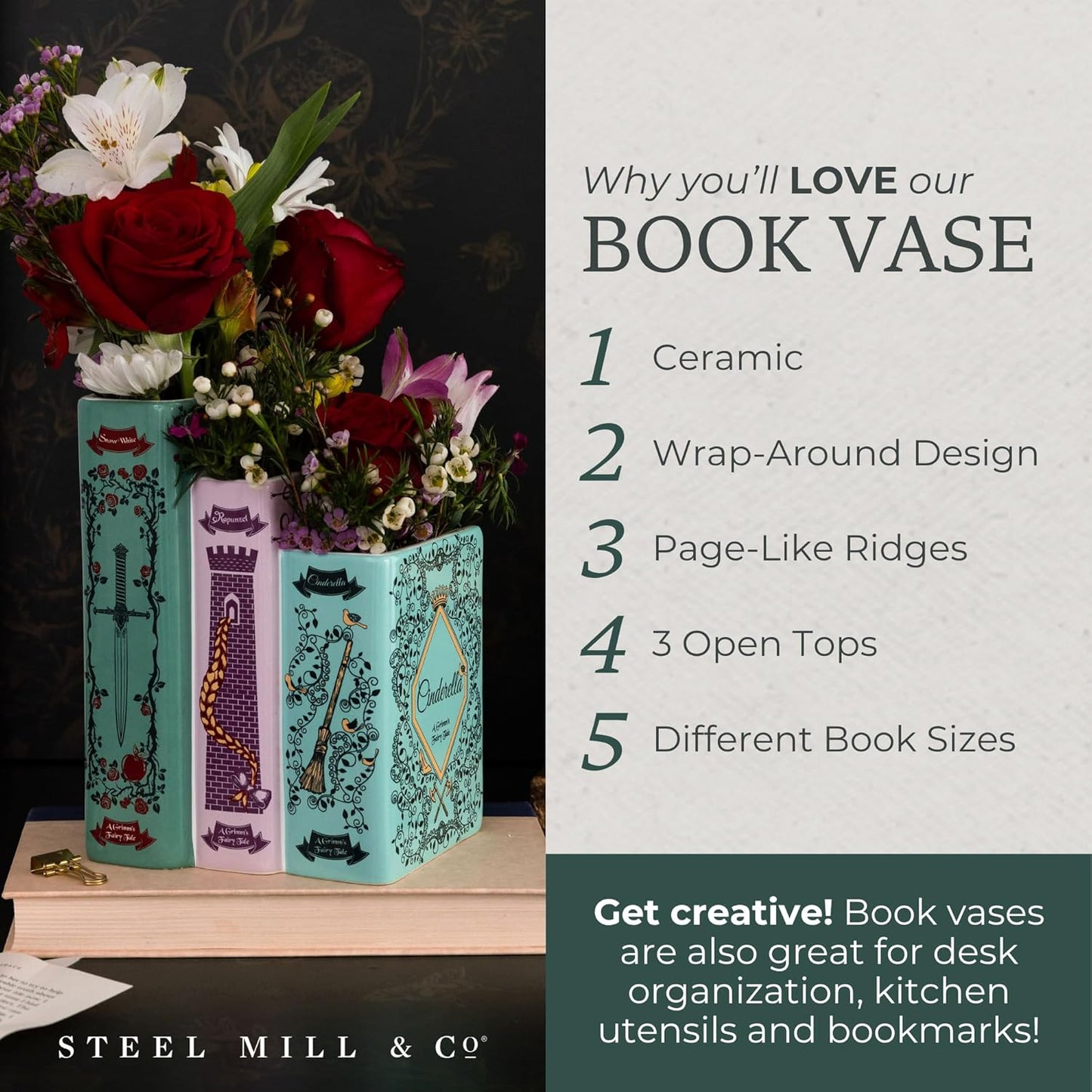 Triple Book-Shaped Decorative Vase