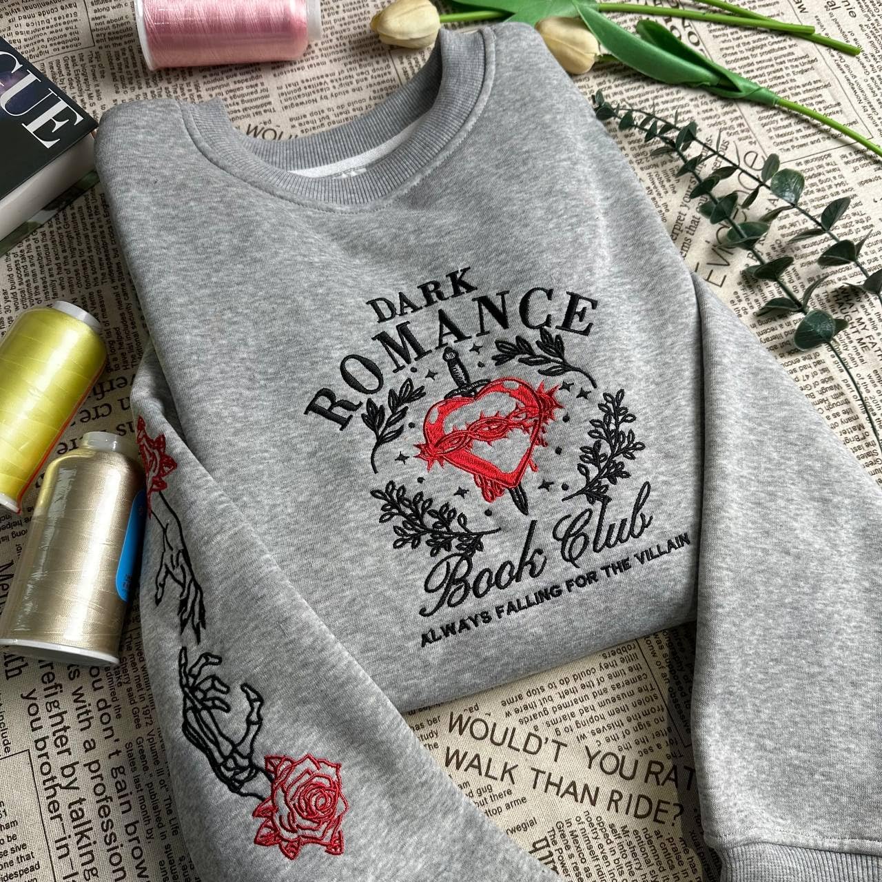 Sweat-shirt et sweat à capuche brodés "Dark Romance Book Club", T-shirt "Villian Dark Romance Book", Pull multicolore "Bookish"