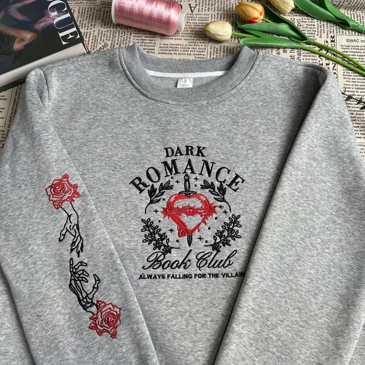 Sweat-shirt et sweat à capuche brodés "Dark Romance Book Club", T-shirt "Villian Dark Romance Book", Pull multicolore "Bookish"