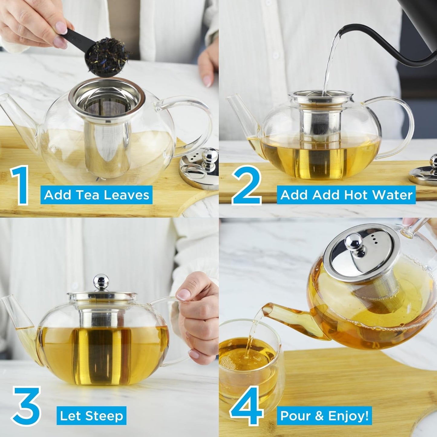 Théière en verre borosilicaté Joliette avec infuseur en acier inoxydable par GROSCHE