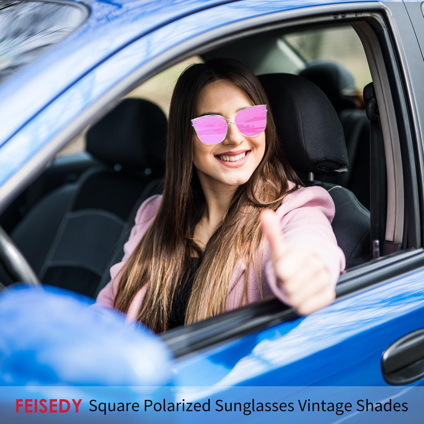 FEISEDY Lunettes de soleil polarisées carrées surdimensionnées rétro pour femmes et hommes, style minimaliste B2600