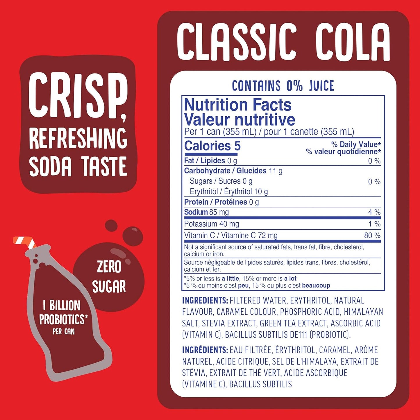Cove Probiotic Soda, Zero Sugar Better-For-You Alternative - Refreshing, Delicious Probiotic Drink, No Artificial Colours & Caffeine Free - Raspberry, 12 Pack