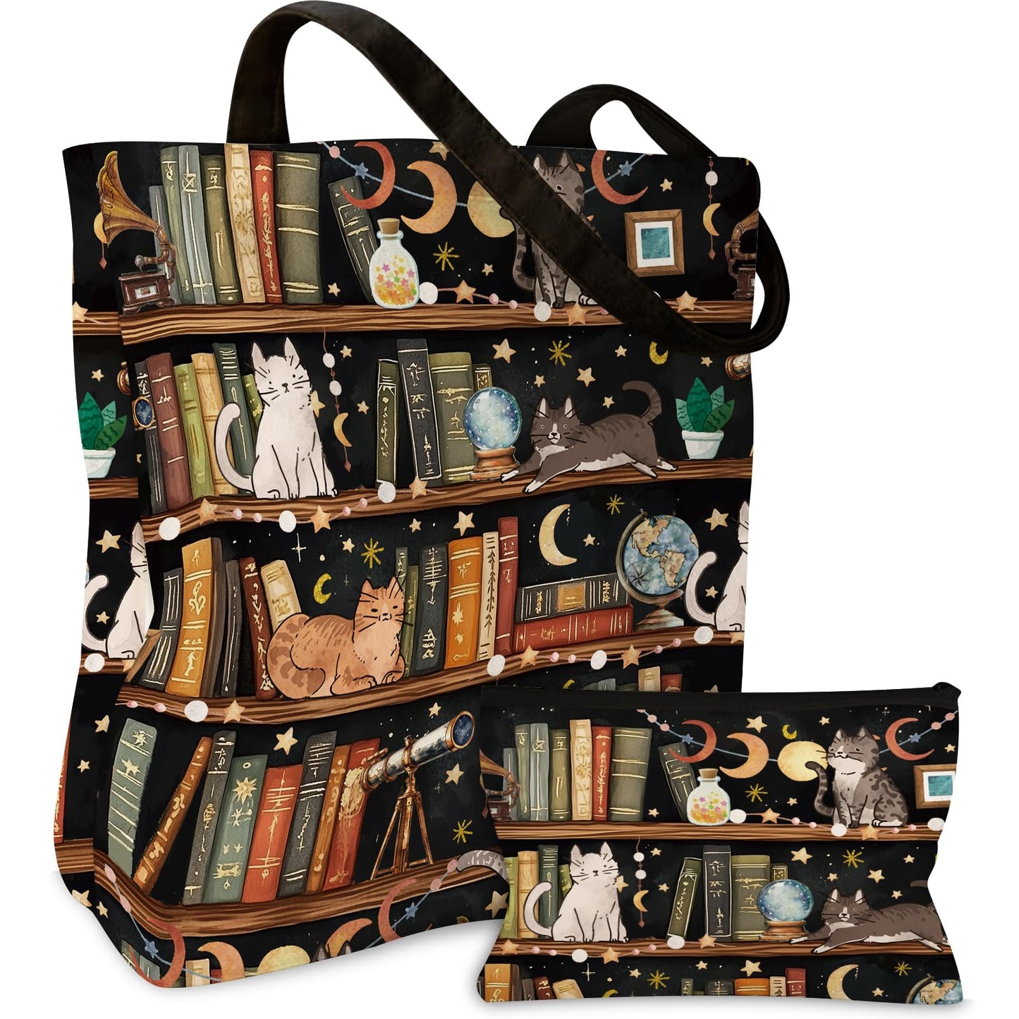 Wazzio Aesthetic Lot de 2 Sacs Fourre-Tout en Toile avec Trousse de Maquillage, Sacs de Courses Réutilisables pour le Shopping, la Salle de Sport, les Voyages, le Travail, les Vacances