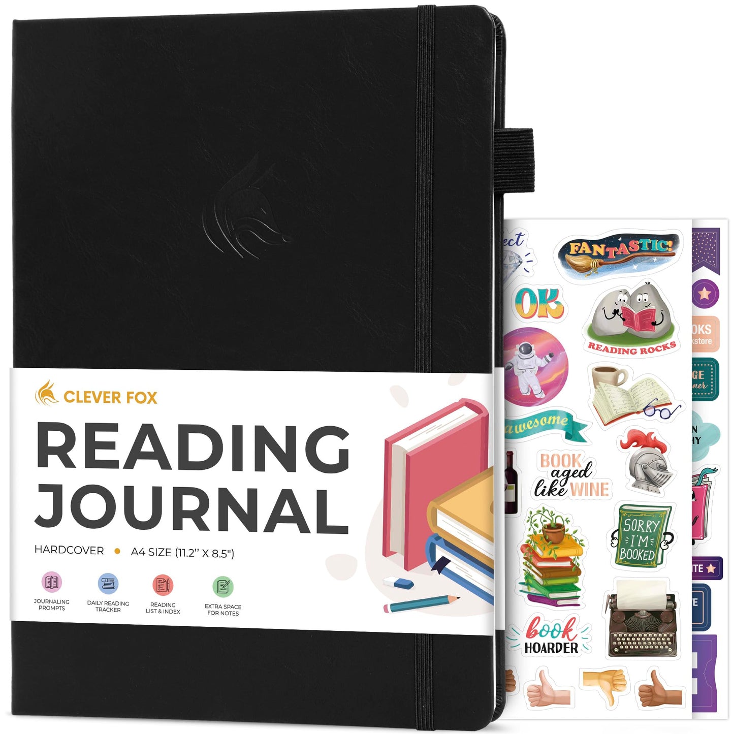 Journal de lecture en similicuir avec autocollants - Plusieurs coloris