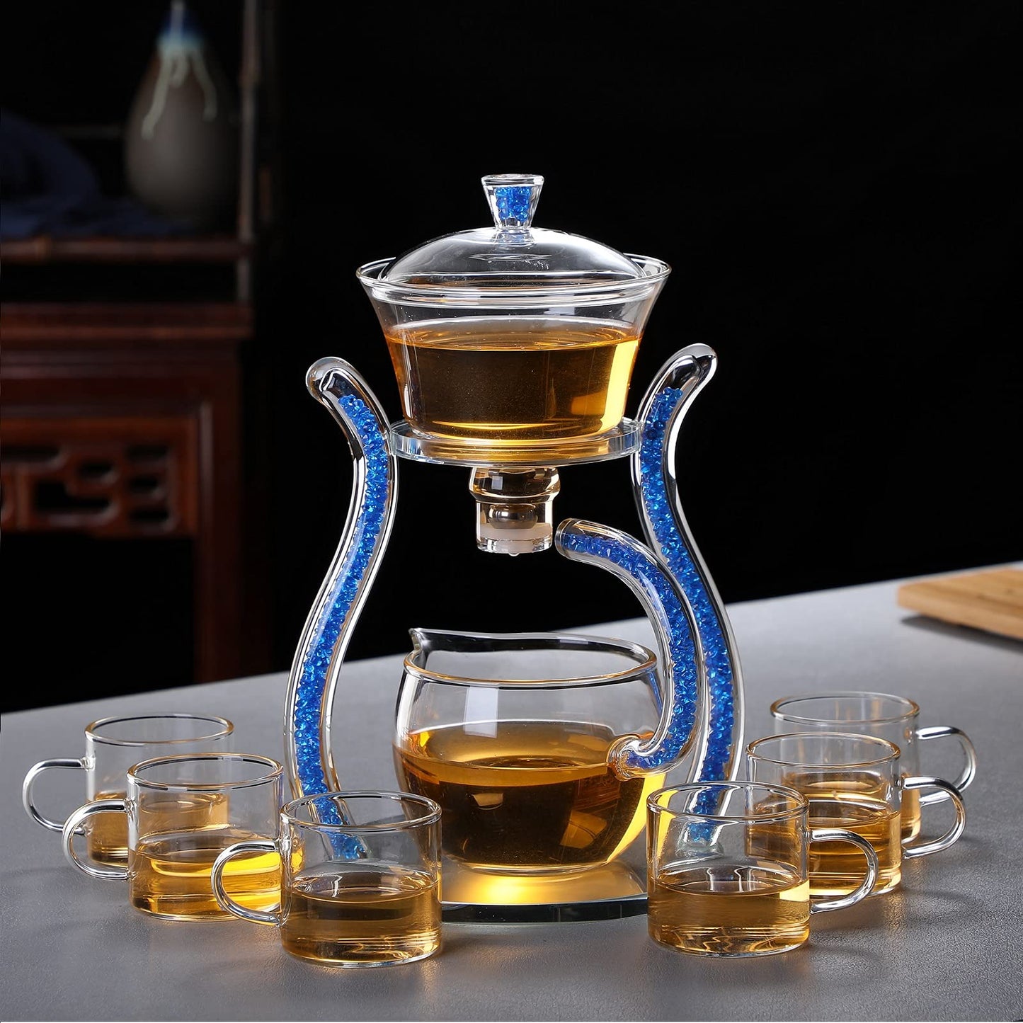RORA Lazy Kungfu Magnetic Glass Teapot Set with Rotating Lid, Semi-Automatic (6 Tea Cups)