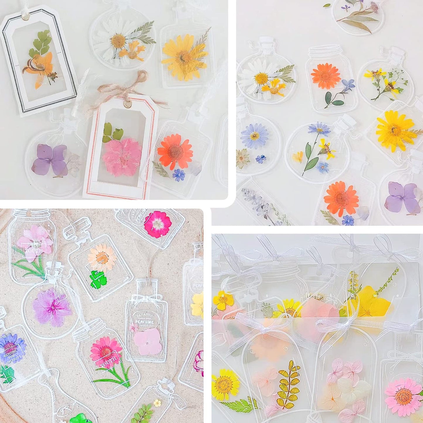 103PCS Bookmark Making Kit, Kaluofan DIY Bookmark Transparent Dried Flower Bookmarks Kit with Abundant Bottle Bookmarks Dried Flowers Tassels and Tweezer