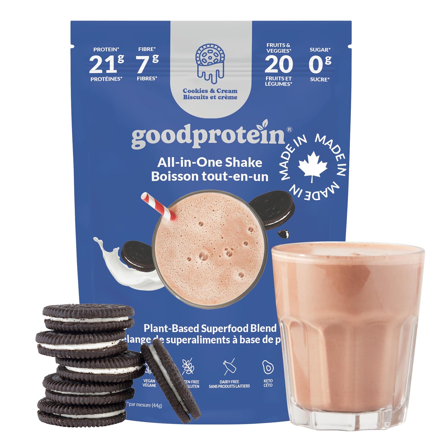 Good Protein Vegan Plant-based Protein Powder 100% Natural, Non-GMO, Dairy-free, Gluten-free, Soy-free, No Added Sugar and Nothing Artificial. Strawberries & Cream All-in-One Shake 440 grams