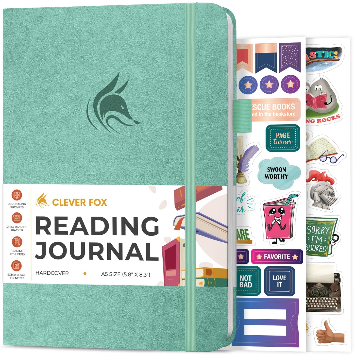 Journal de lecture en similicuir avec autocollants - Plusieurs coloris