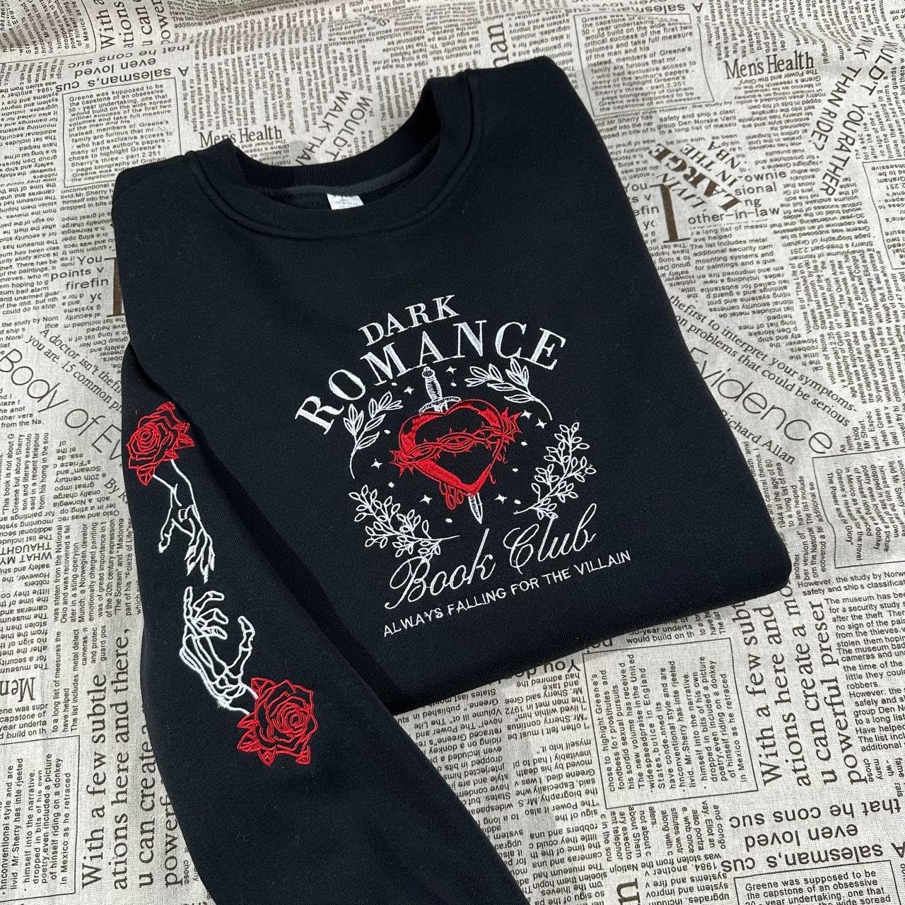Sweat-shirt et sweat à capuche brodés "Dark Romance Book Club", T-shirt "Villian Dark Romance Book", Pull multicolore "Bookish"