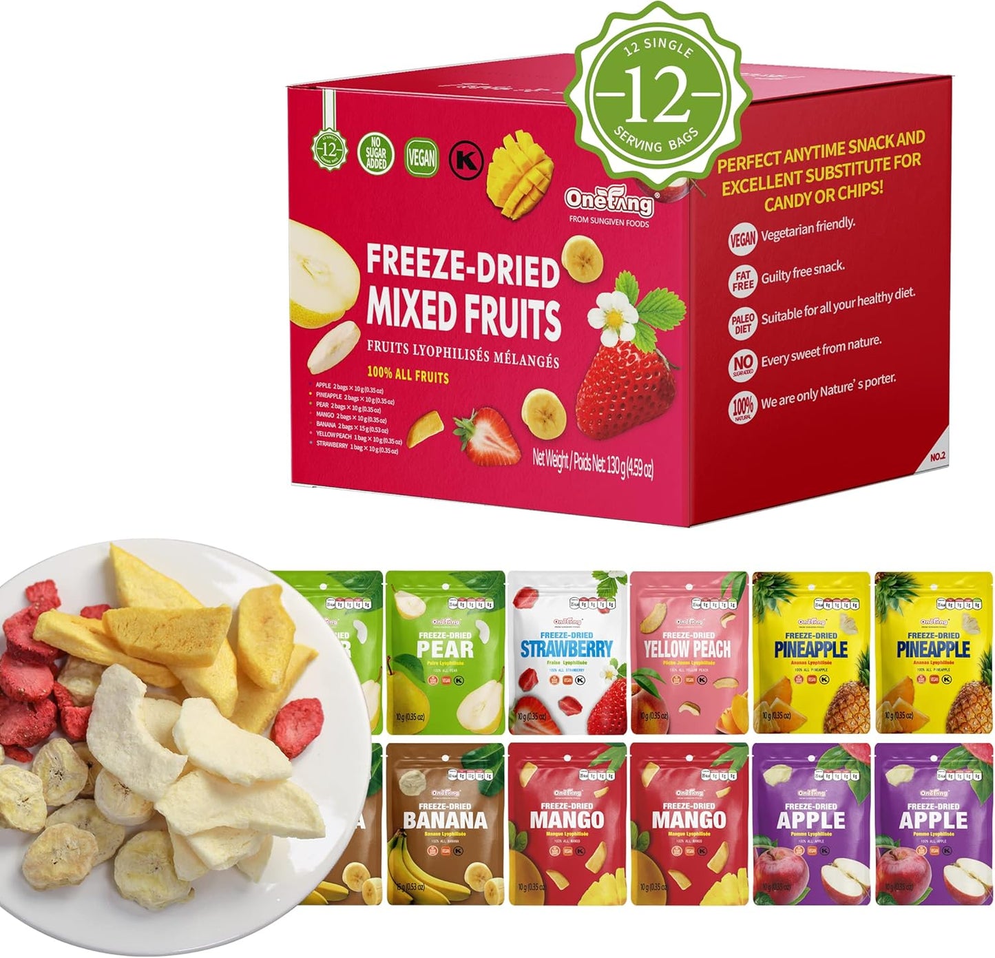 Fruits mélangés lyophilisés par Onetang - Pack de 12