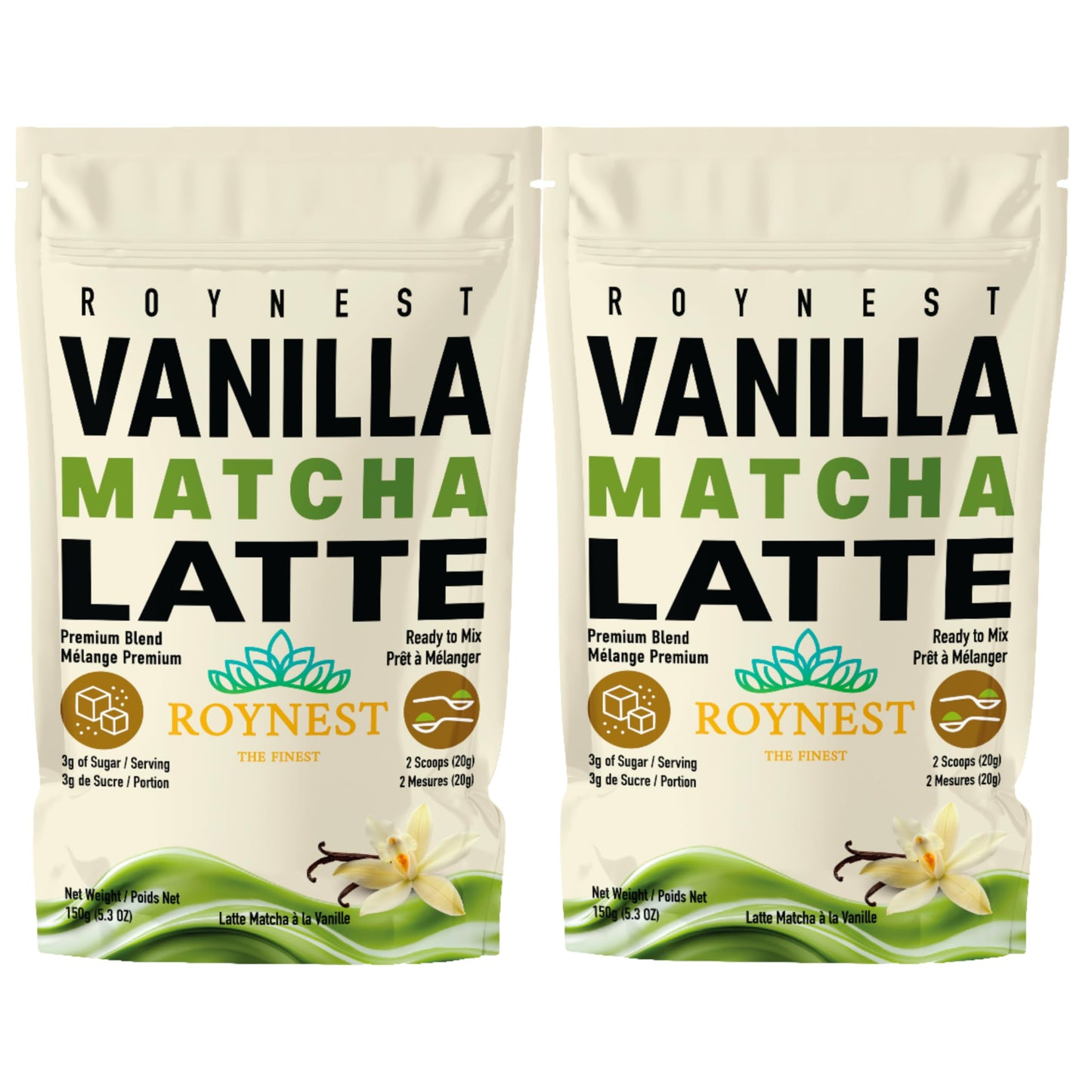 Poudre de Matcha Latte Premium à la Vanille Faible en Sucre - Lots de 1 et 2 par Roynest