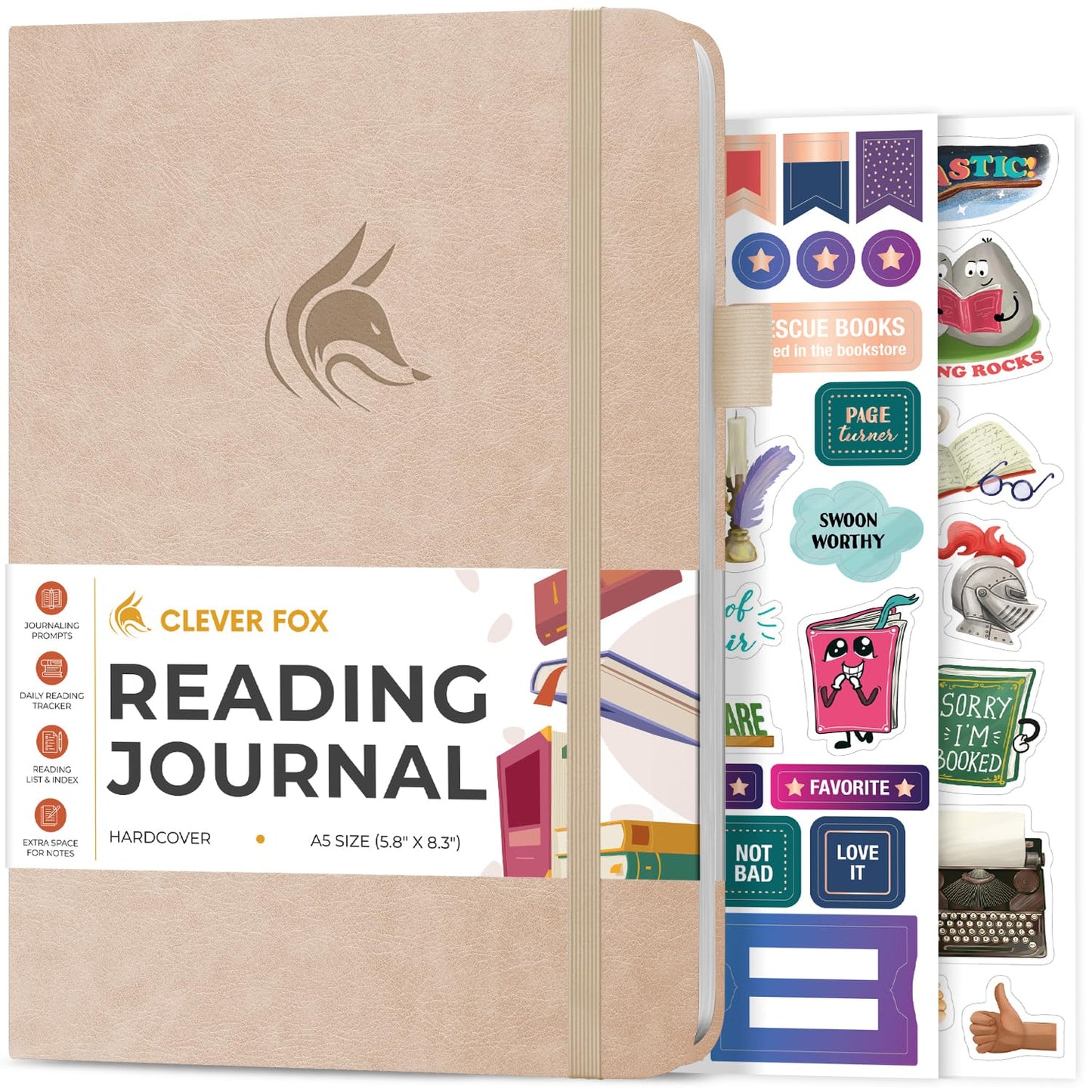 Journal de lecture en similicuir avec autocollants - Plusieurs coloris