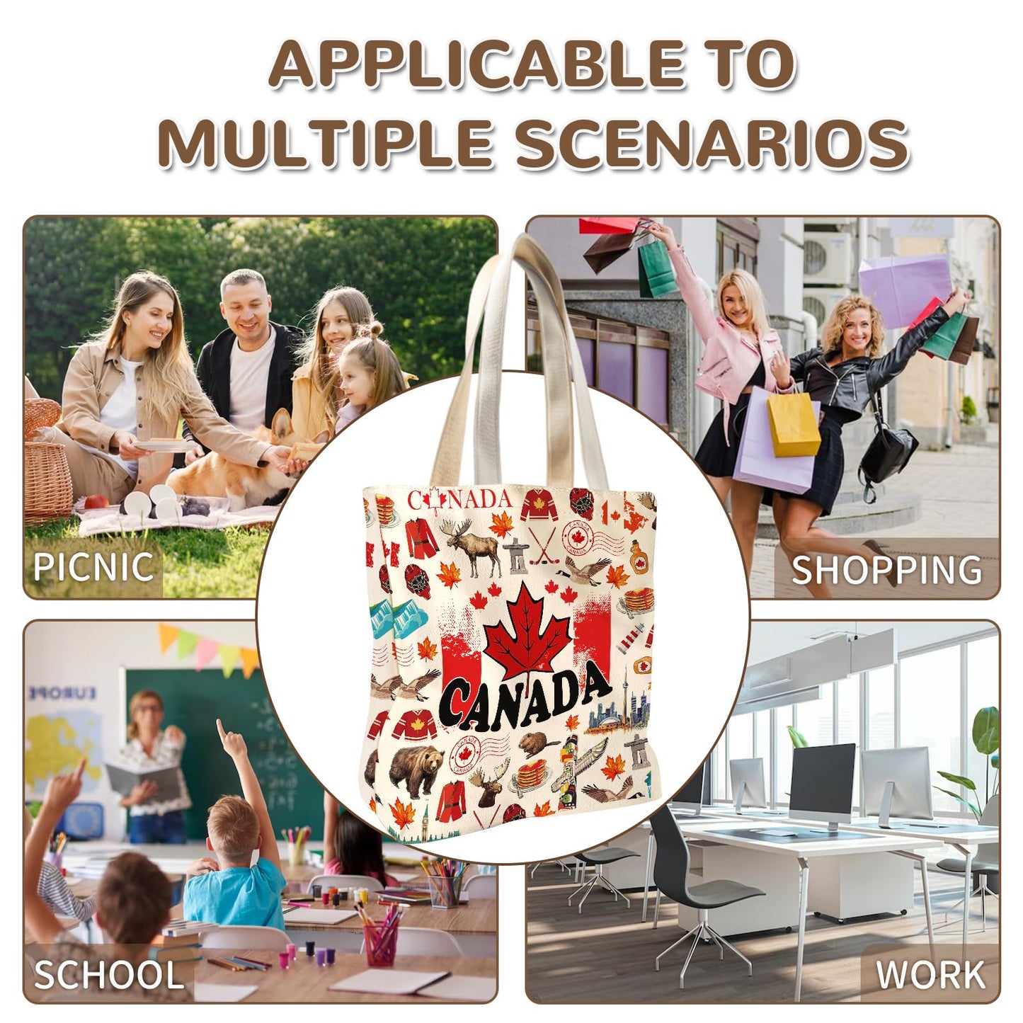 Wazzio Aesthetic Lot de 2 Sacs Fourre-Tout en Toile avec Trousse de Maquillage, Sacs de Courses Réutilisables pour le Shopping, la Salle de Sport, les Voyages, le Travail, les Vacances