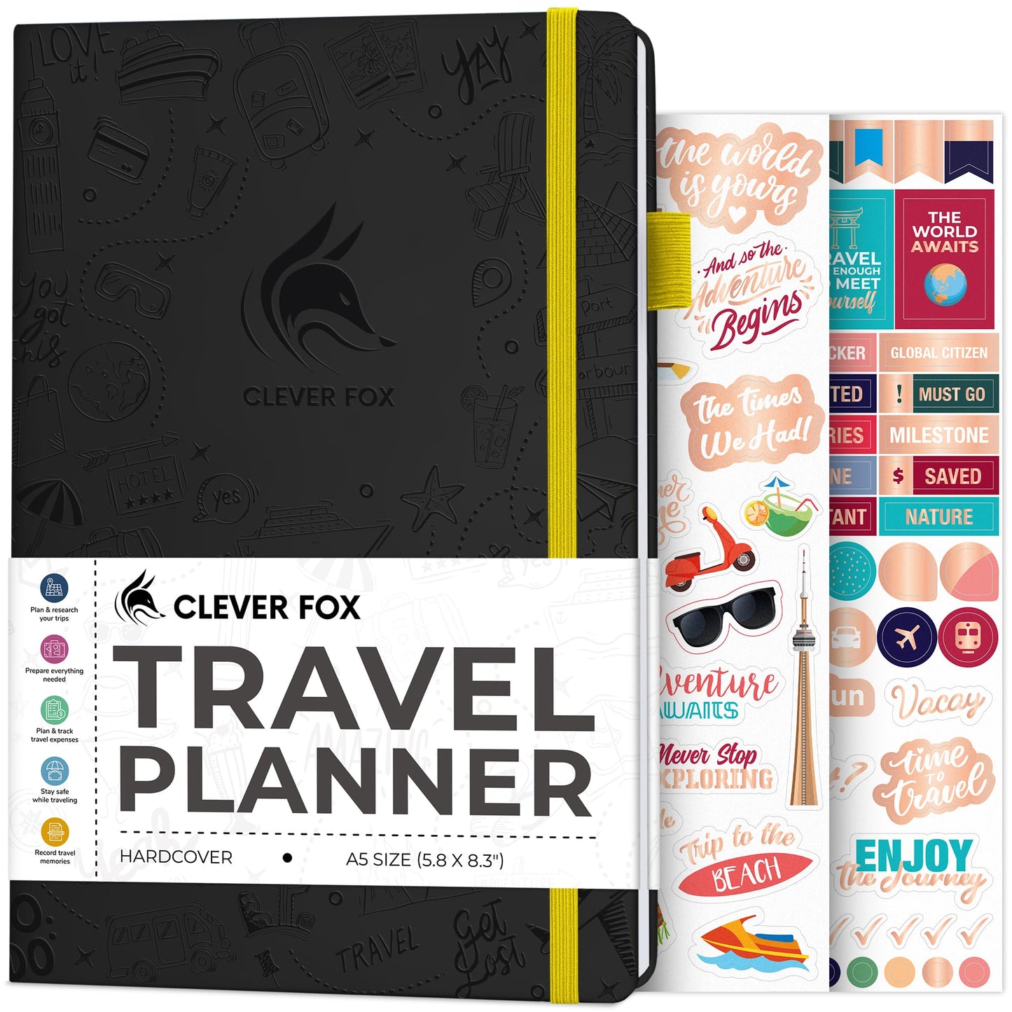 Carnet de Voyage Clever Fox – Carnet de Voyage avec Planificateur de Budget, Liste de Colisage, Suivi des Dépenses et Journal de Bord – Organisateur d'Itinéraire de Voyage pour Femmes, Hommes et Couples – Couverture Rigide
