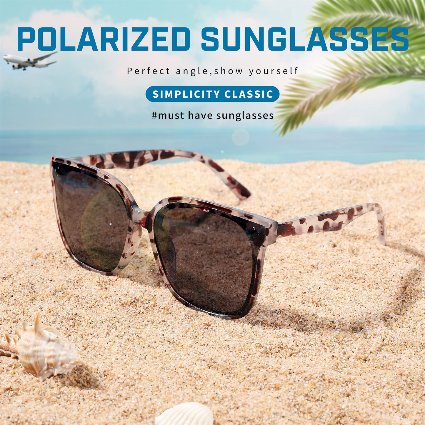 FEISEDY Lunettes de soleil polarisées carrées surdimensionnées rétro pour femmes et hommes, style minimaliste B2600