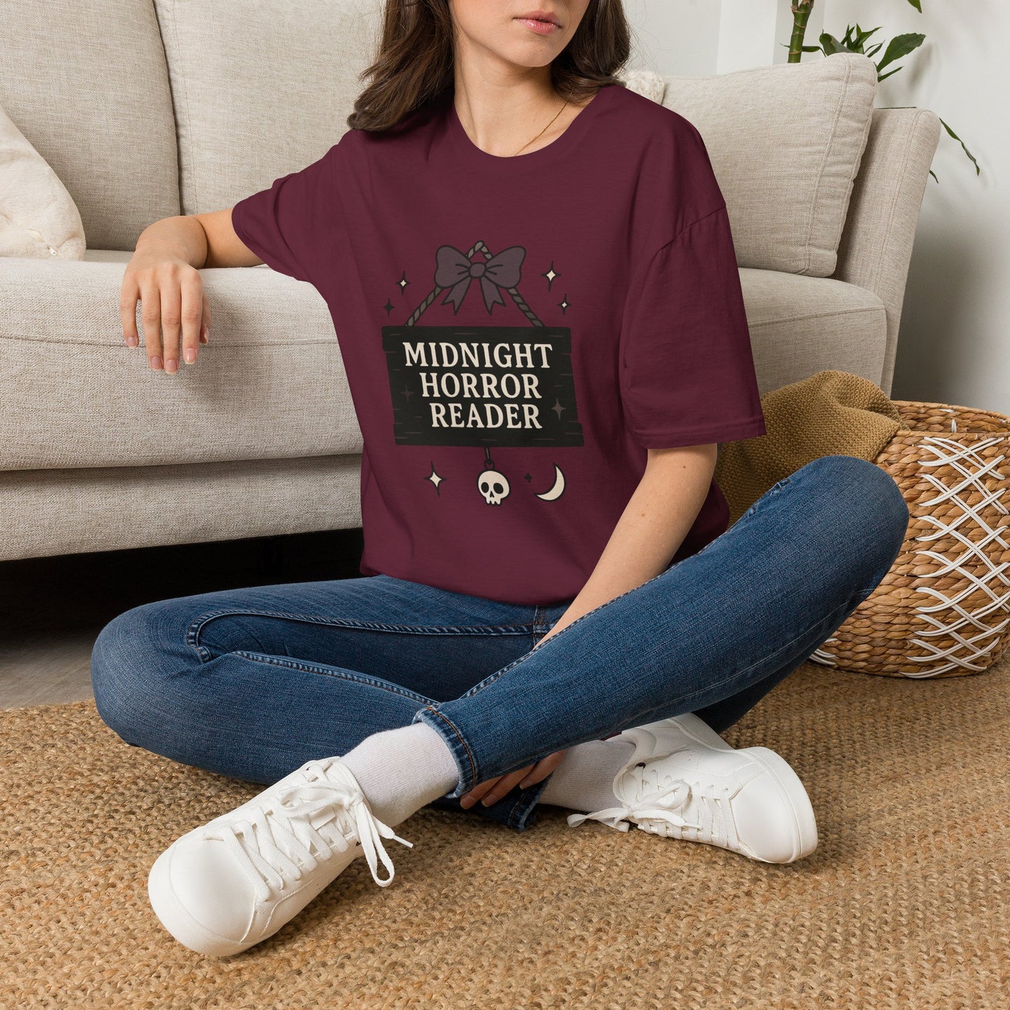 Lightweight Fabric - "Midnight Horror Reader" T-Shirt — Spooky Book Lover Graphic Tee