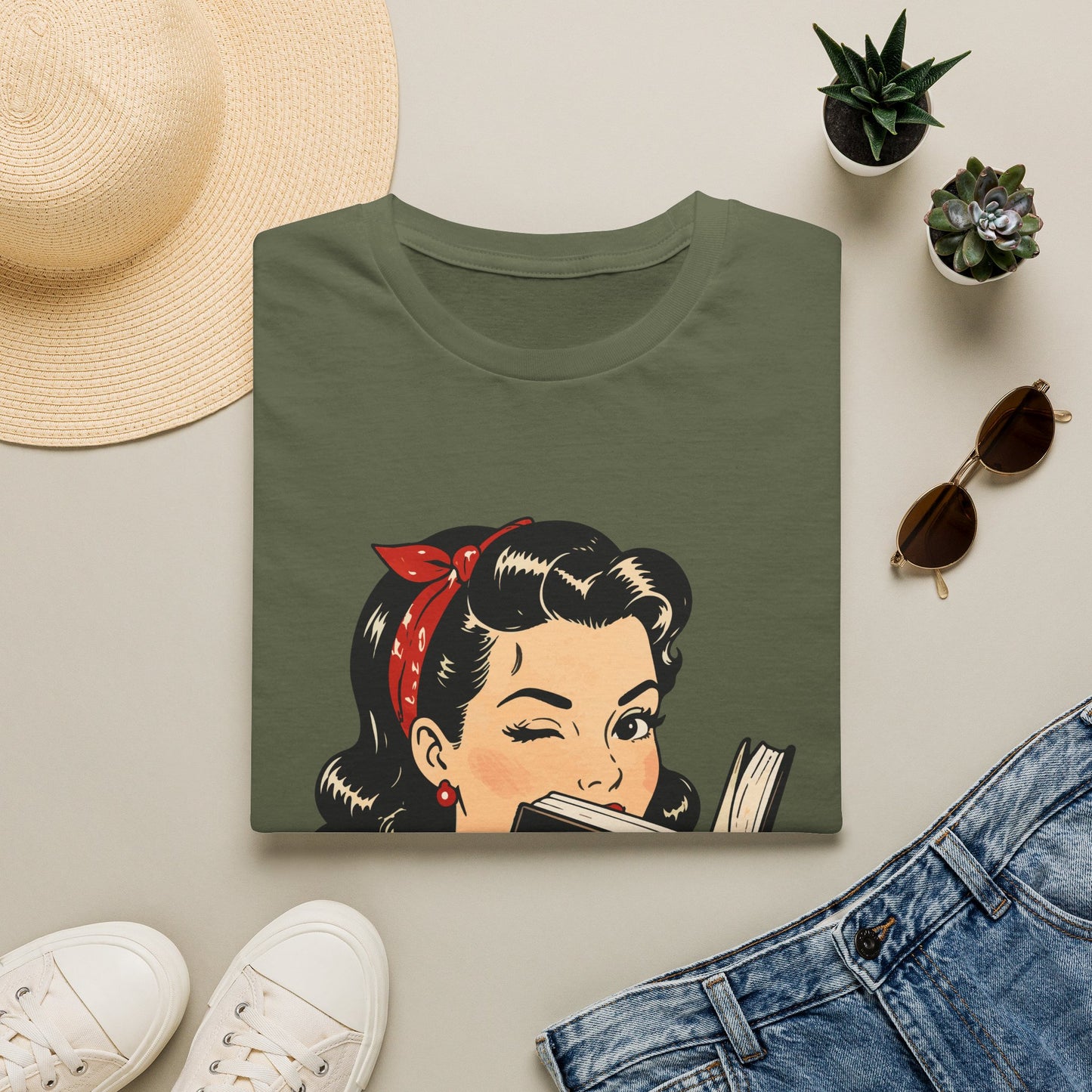 Lightweight Fabric - Vintage Pin-up Reading Tee — "Smutty Content" Graphic T-Shirt