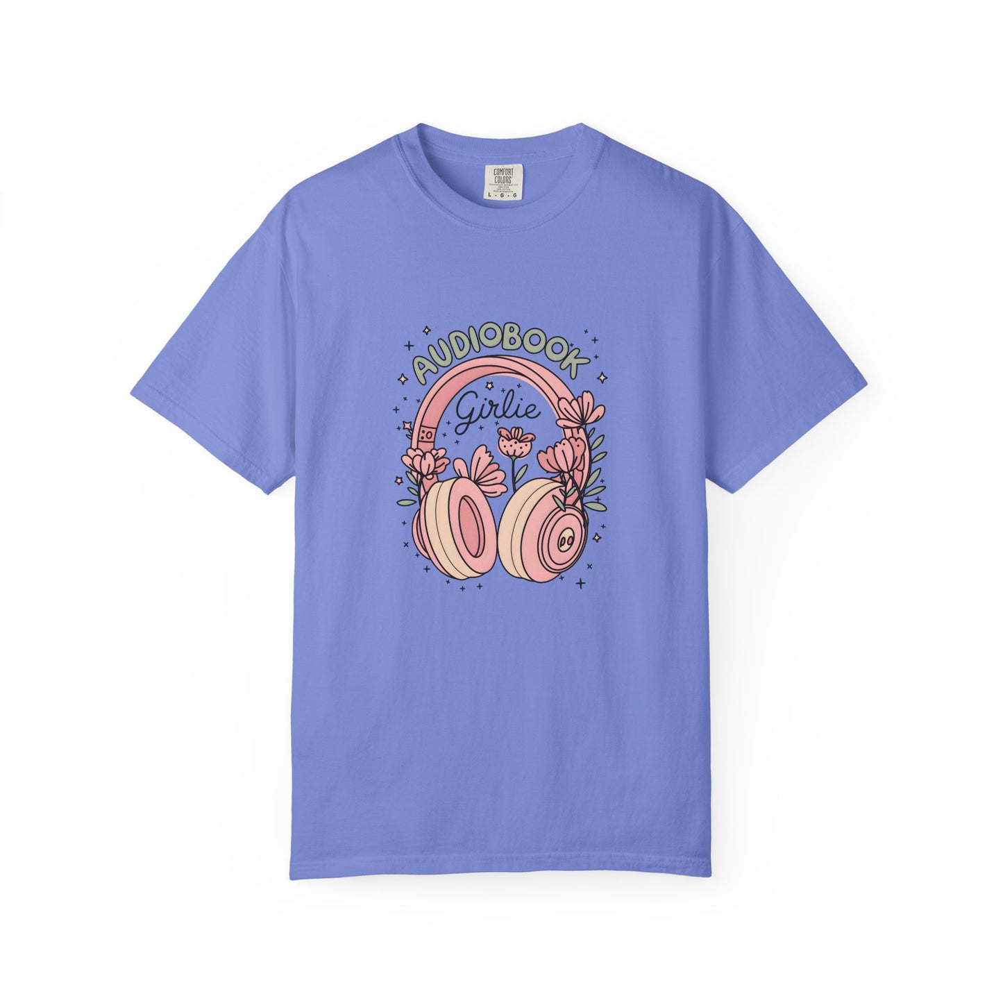 "Audiobook Girlie" T-Shirt — Floral Headphones Graphic Tee