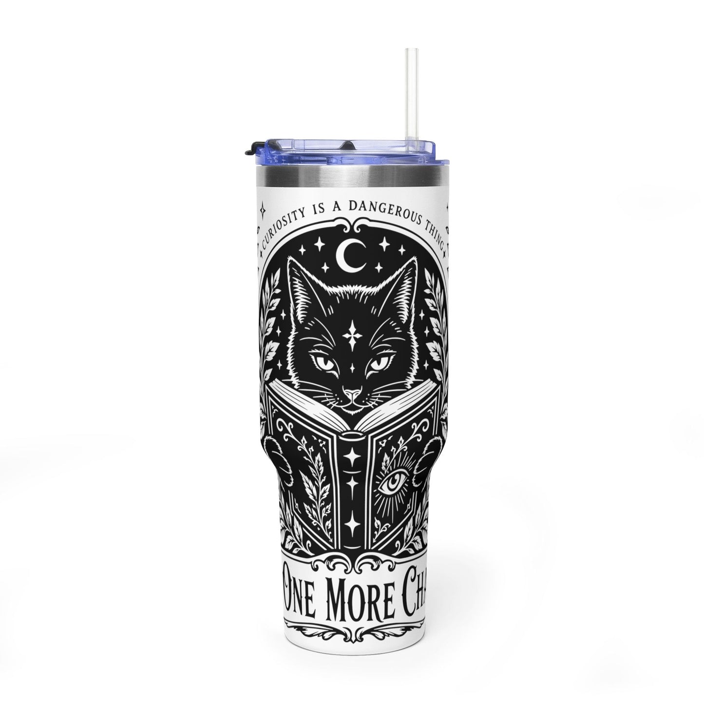40oz Vacuum Tumbler — Black Cat "Just One More Chapter" Bookish Travel Mug