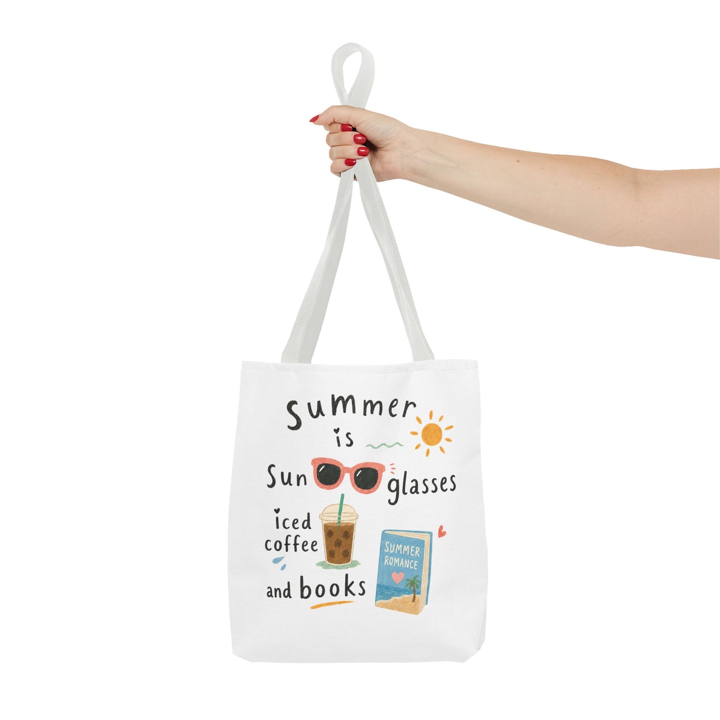 Summer Tote Bag — “Summer is Sunglasses, Iced Coffee and Books” Beach Book Bag