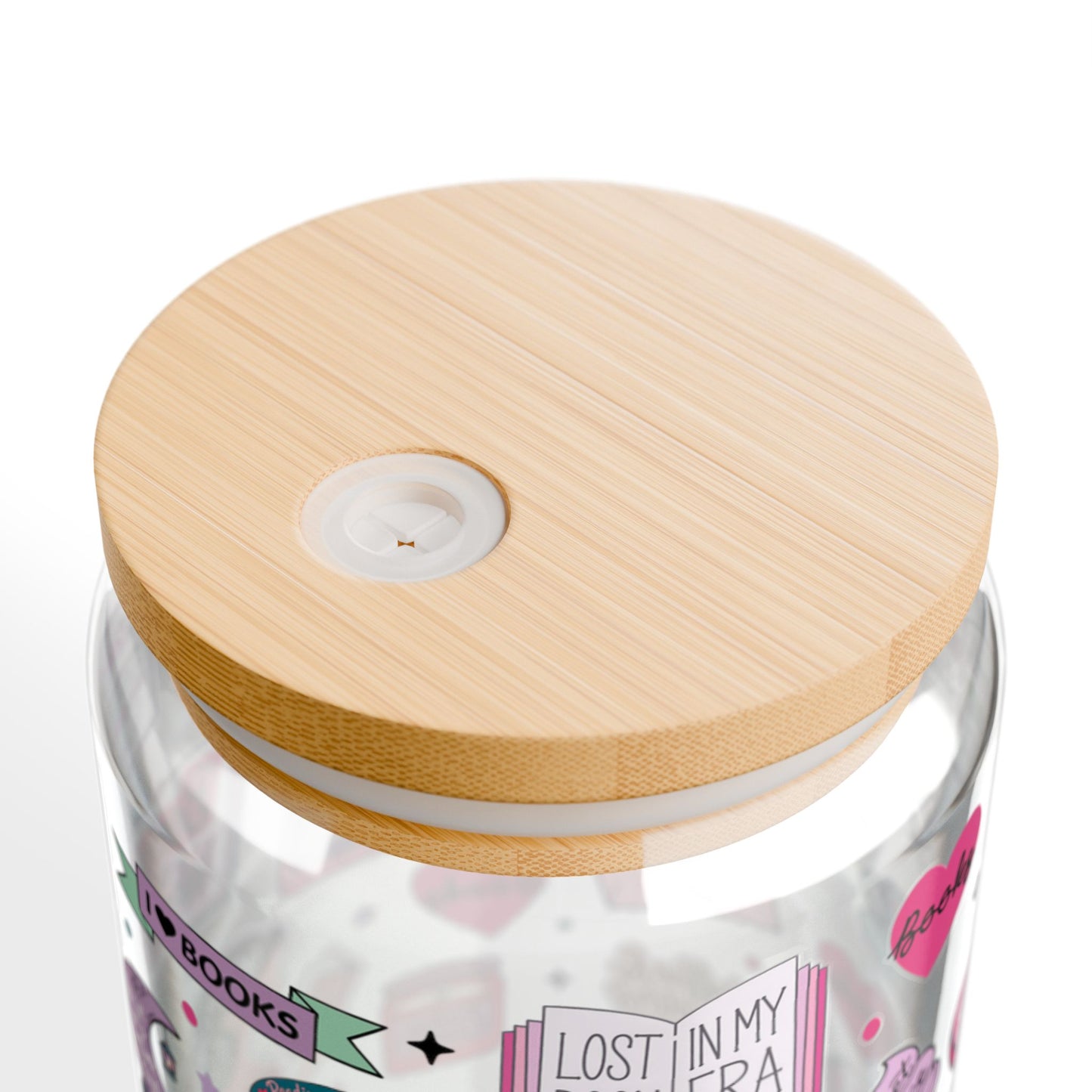 Romance Reader 16oz Sipper Glass with Retro Pink Sticker Collage